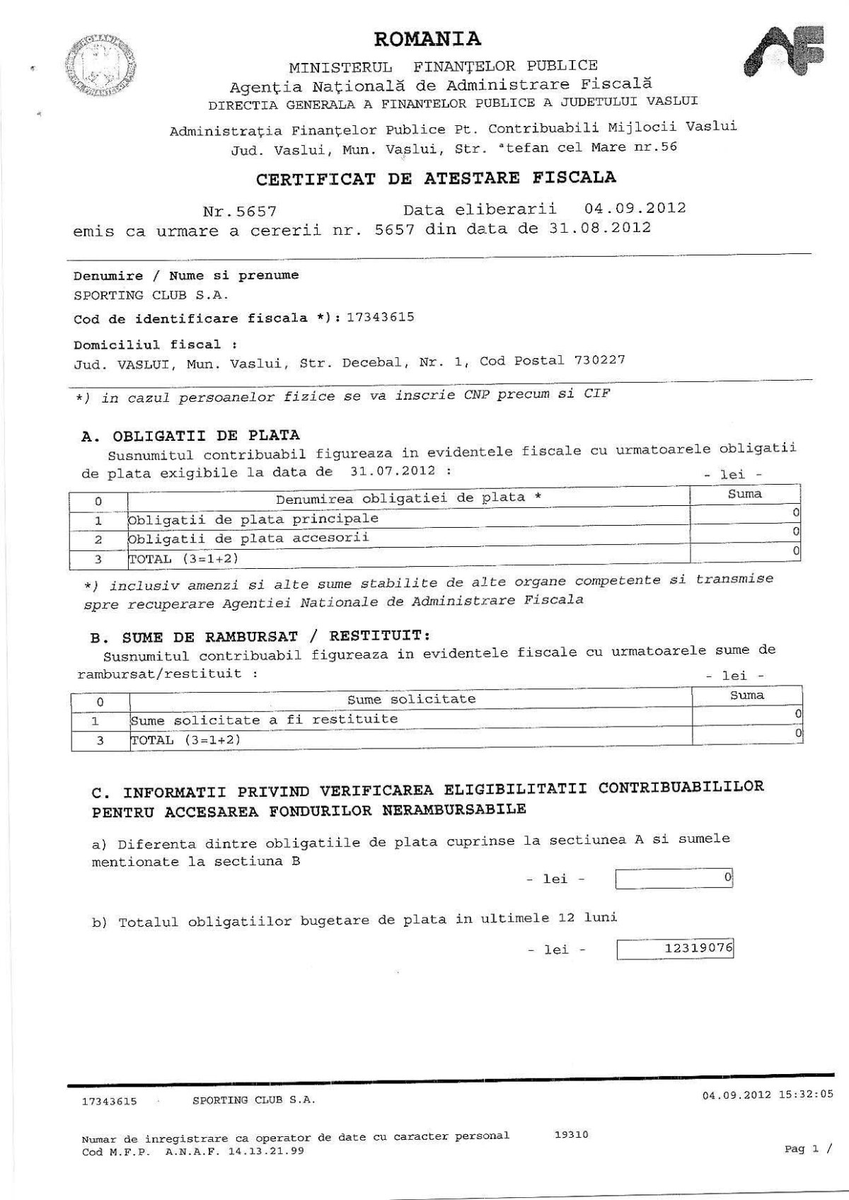 Porumboiu reacţionează la decizia UEFA: "Am crezut că acolo sînt oameni serioşi, dar m-am înşelat" » Vasluiul se apără cu documente oficiale