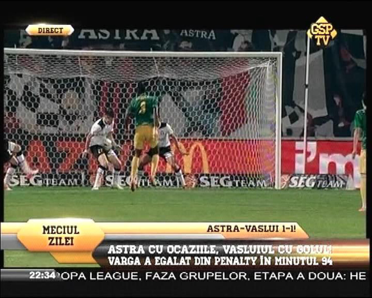 VIDEO Henţ cu burta! » Astra şi-a bătut joc de o grămadă de ocazii şi a fost egalată dintr-un penalty inventat