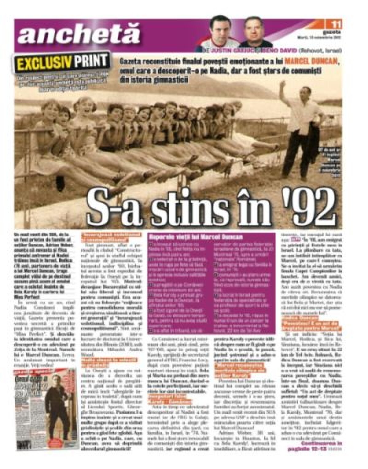 Exclusiv print » Interviu tulburător cu soţia descoperitorului Nadiei, Marcel Duncan, şters de comunişti din istoria gimnasticii