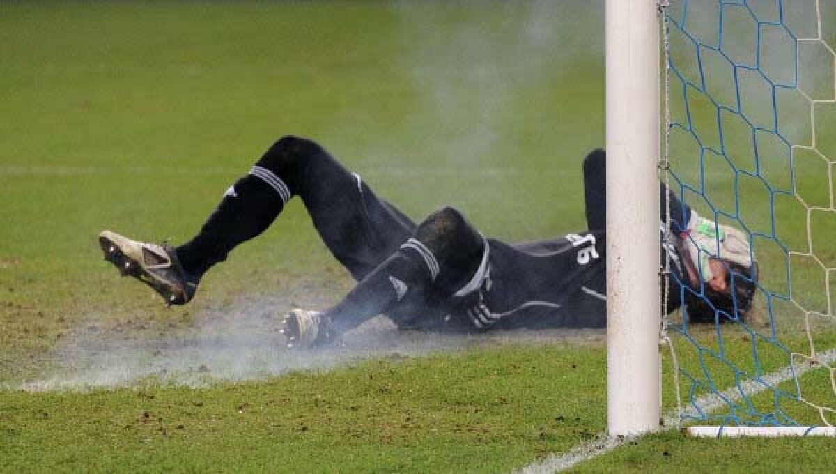 VIDEO Trei puncte explozive! » Portarul lui Petrescu lovit cu o petardă, Dinamo- Zenit suspendat la 1-0