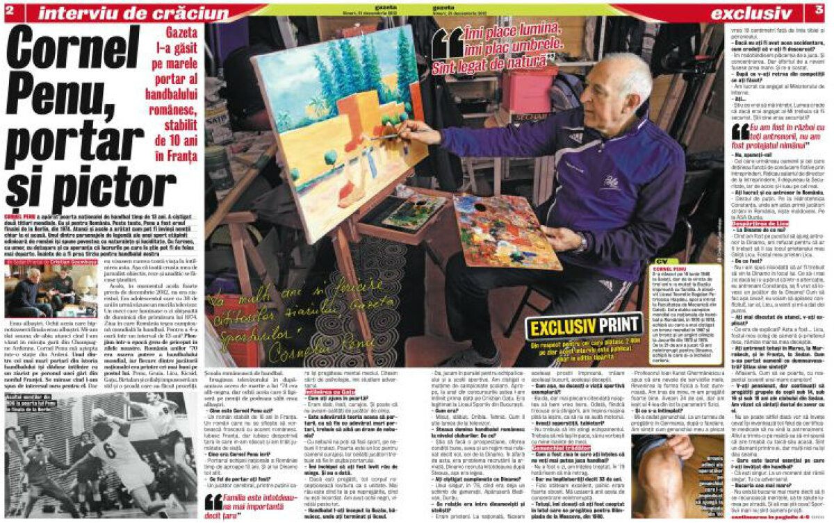 Citeşte doar în ediţia tipărită de azi » Gazeta l-a regăsit pe marele handbalist Cornel Penu, portar şi pictor