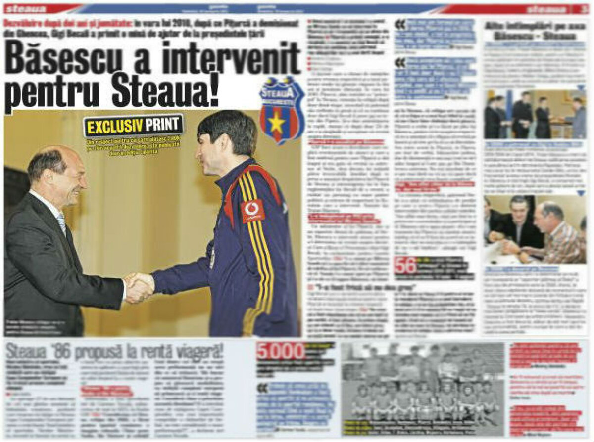 Citeşte doar în ediţia tipărită » Cum a intervenit Băsescu pentru Steaua şi revenirea la viaţă a Corvinului, pentru o zi