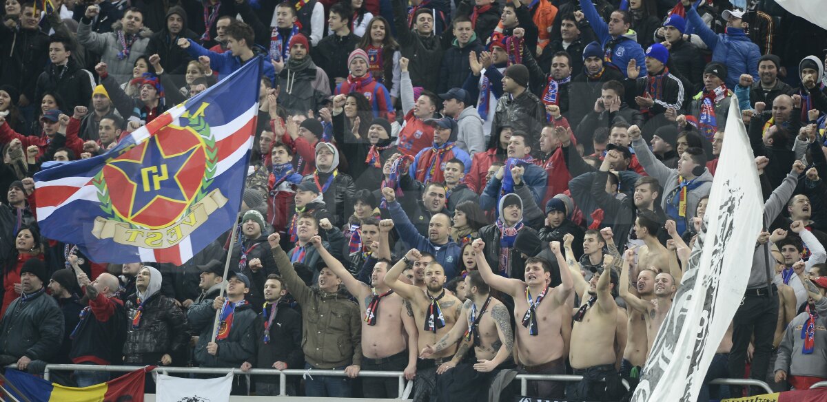 FOTO Fanii Stelei au făcut spectacol în tribune! Bannere cu mesaje anti-Dinamo şi de încurajare pentru Neşu