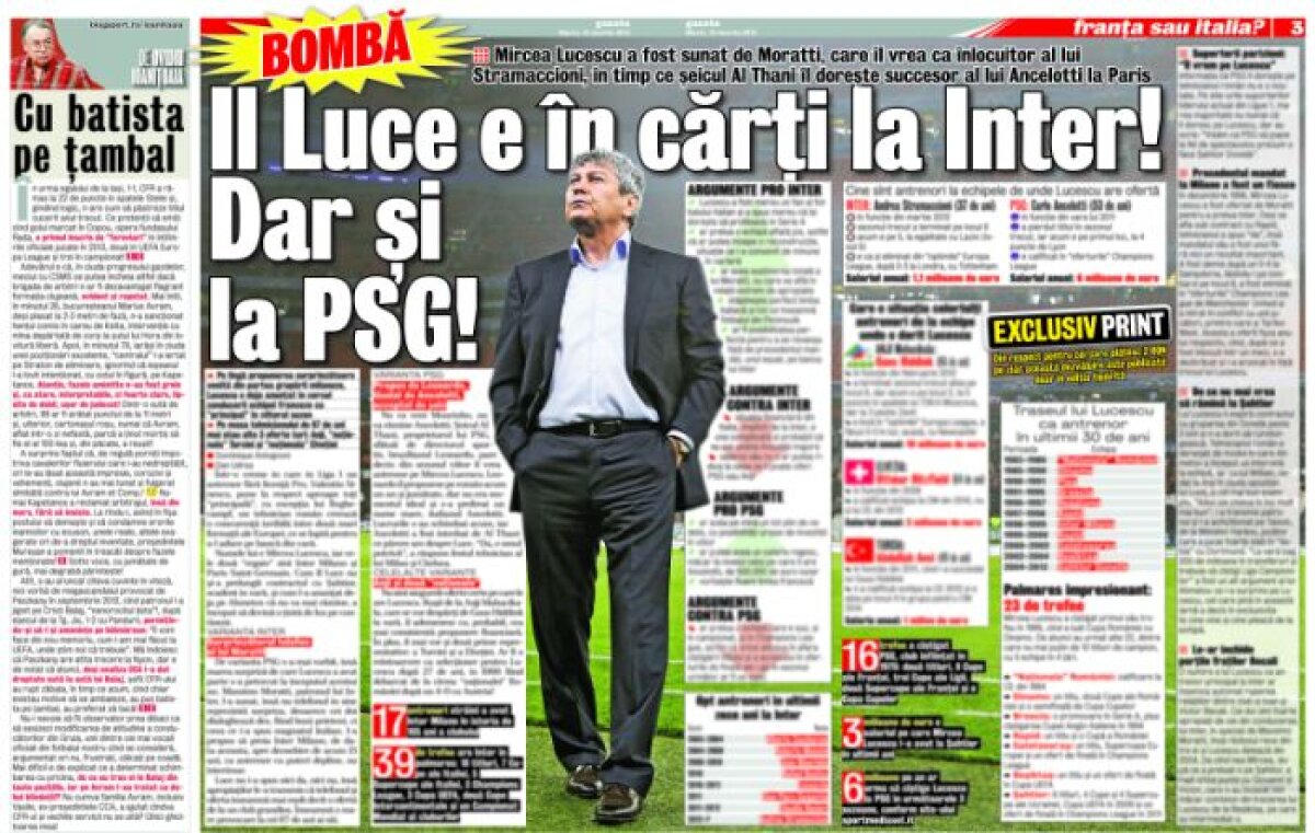 Exclusiv print » Lucescu e în cărţi la Inter, dar şi la PSG şi mai are încă 3 oferte TARI!
