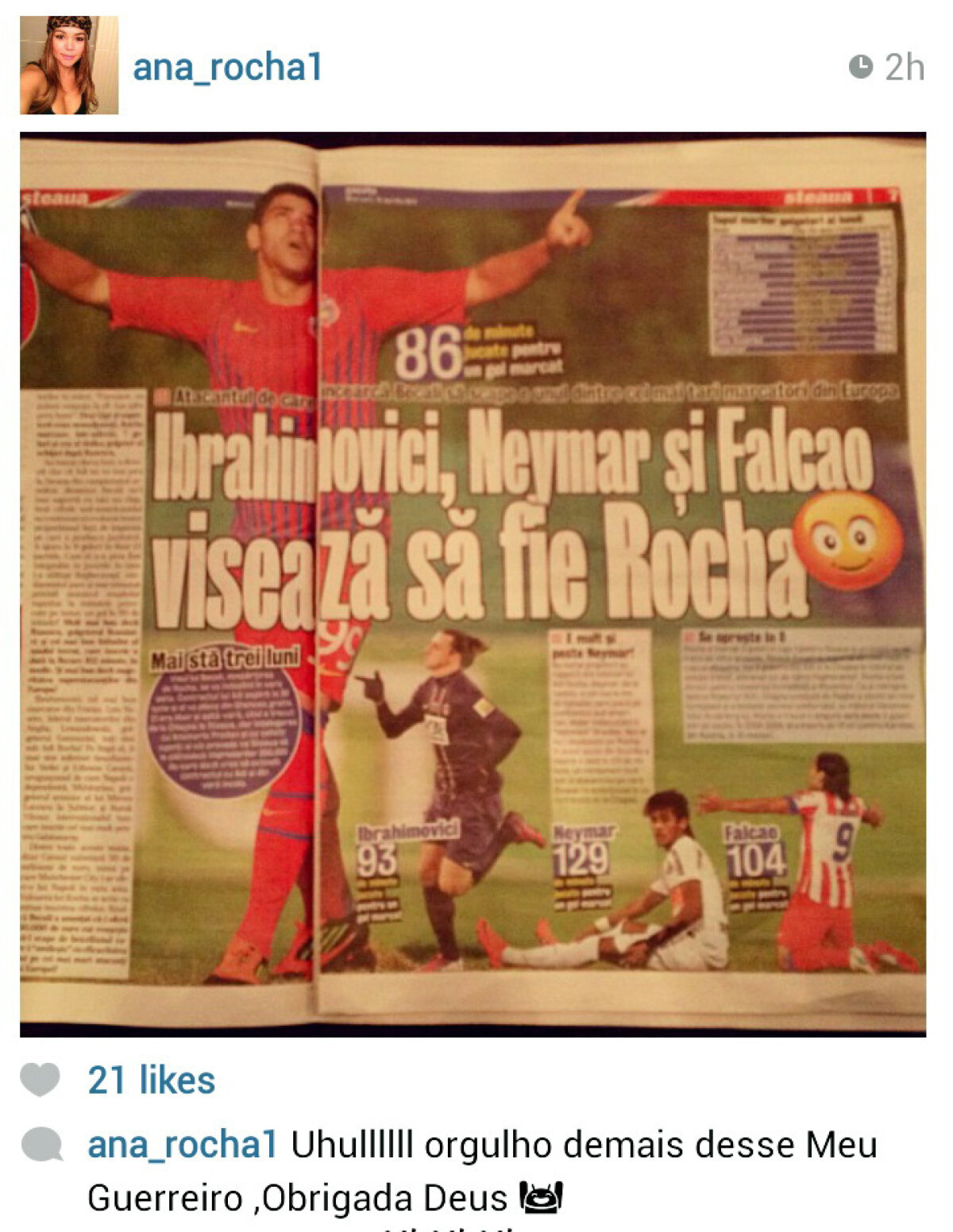 S-a amuzat şi doamna Rocha: "Sînt foarte mîndră de războinicul meu" :)