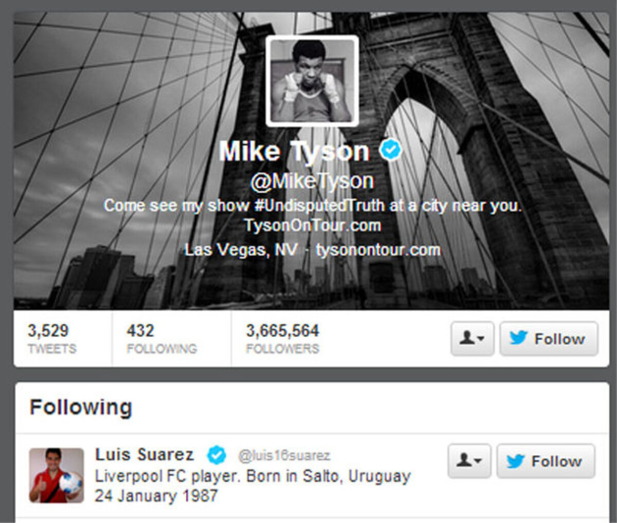 Viaţa bate filmul! Tyson i-a dat follow lui Luis Suarez, după ce acesta a muşcat un jucător de mînă