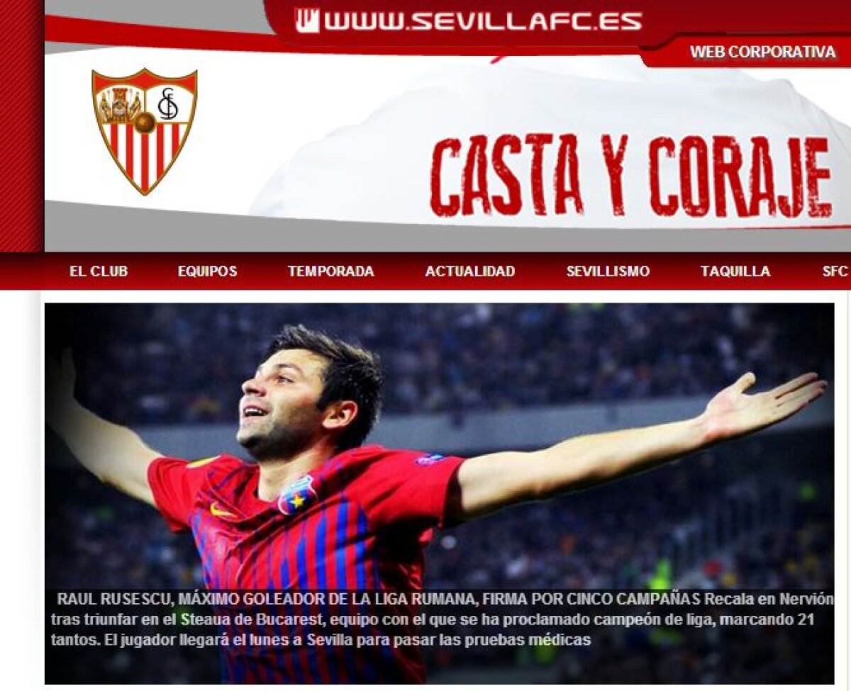 Sevilla a anunţat pe siteul oficial transferul lui Rusescu: "Contract pe 5 ani, clauză de 40 de milioane de euro!"