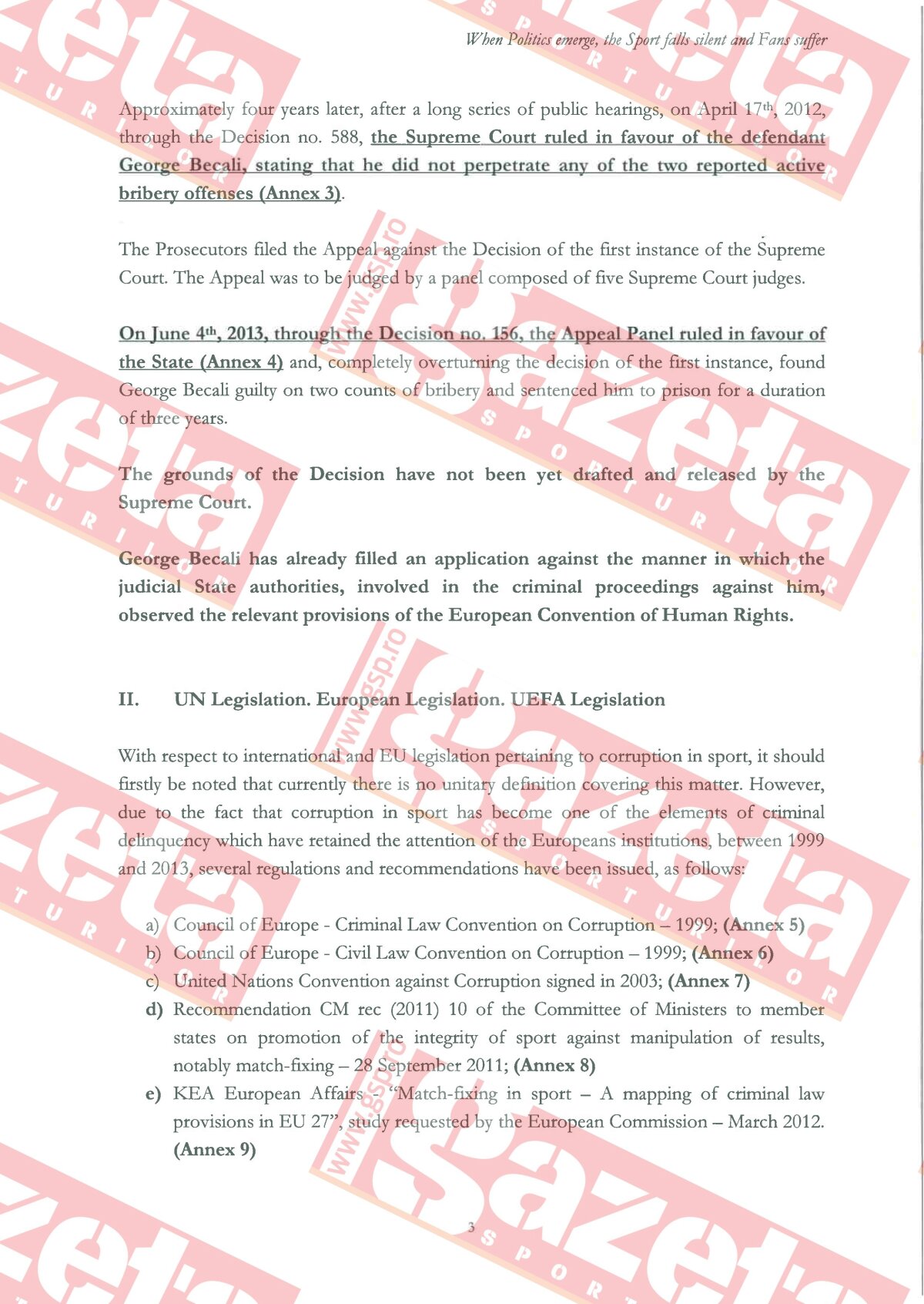 EXCLUSIV » Gazeta vă dezvăluie documentele cu care s-a apărat Steaua la UEFA: "Becali a fost condamnat după un Cod Penal comunist, care va fi înlocuit în 2014!"