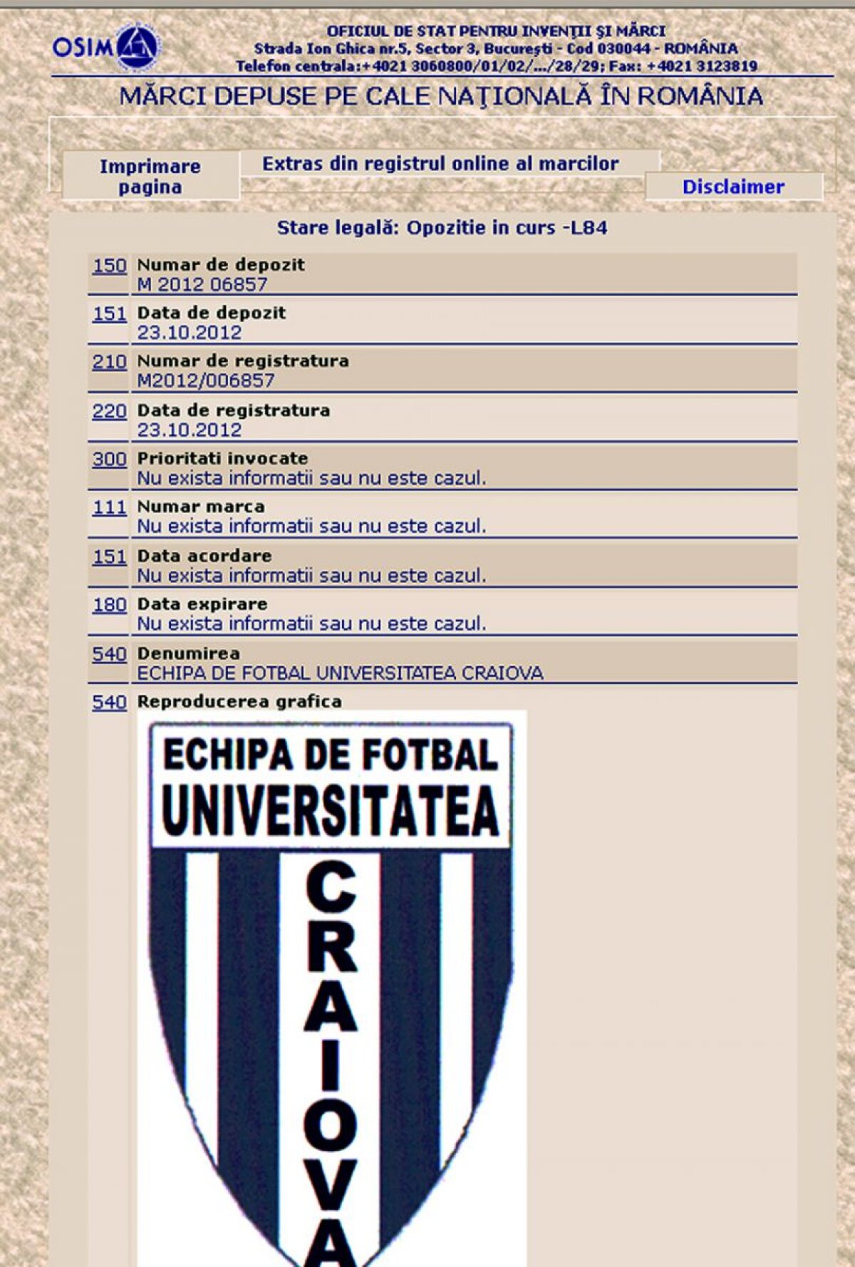 FOTO Mititelu susţine că deţine marca şi palmaresul Universităţii: "CS "U" Craiova nu se poate înscrie în campionat"