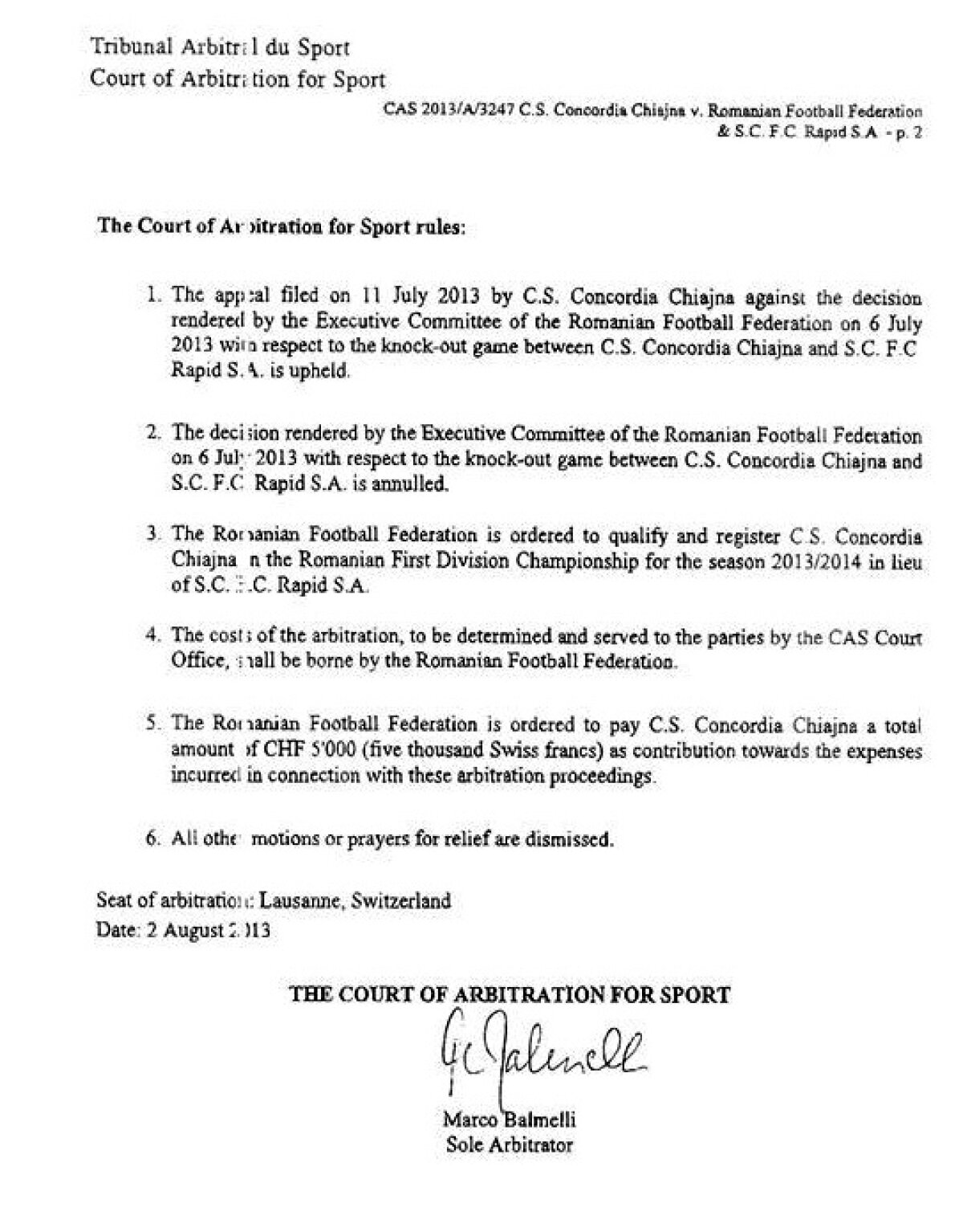 Rapid, retrogradată de TAS în Liga 2! Concordia Chiajna revine în primul eşalon