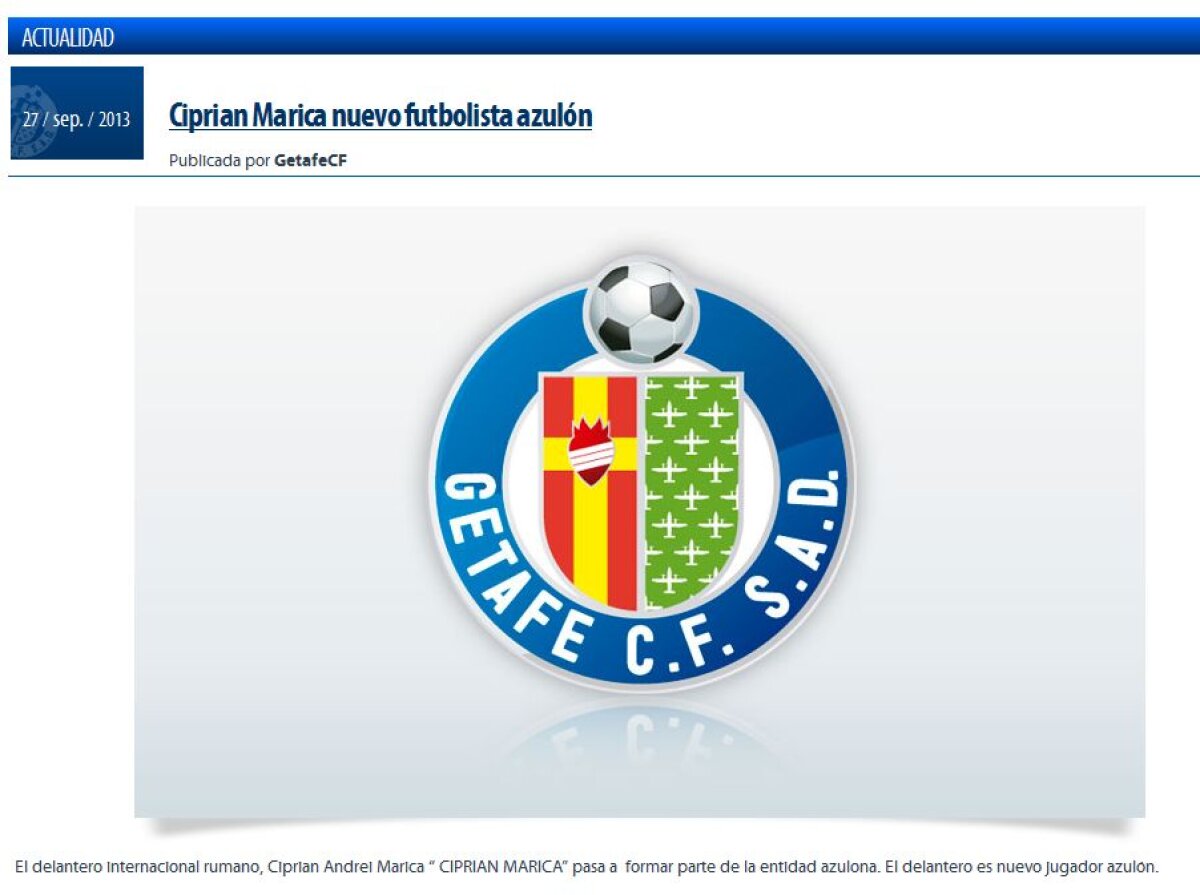 UPDATE » E oficial, Marica la Getafe! FOTO » Atacantul a făcut şi primul antrenament