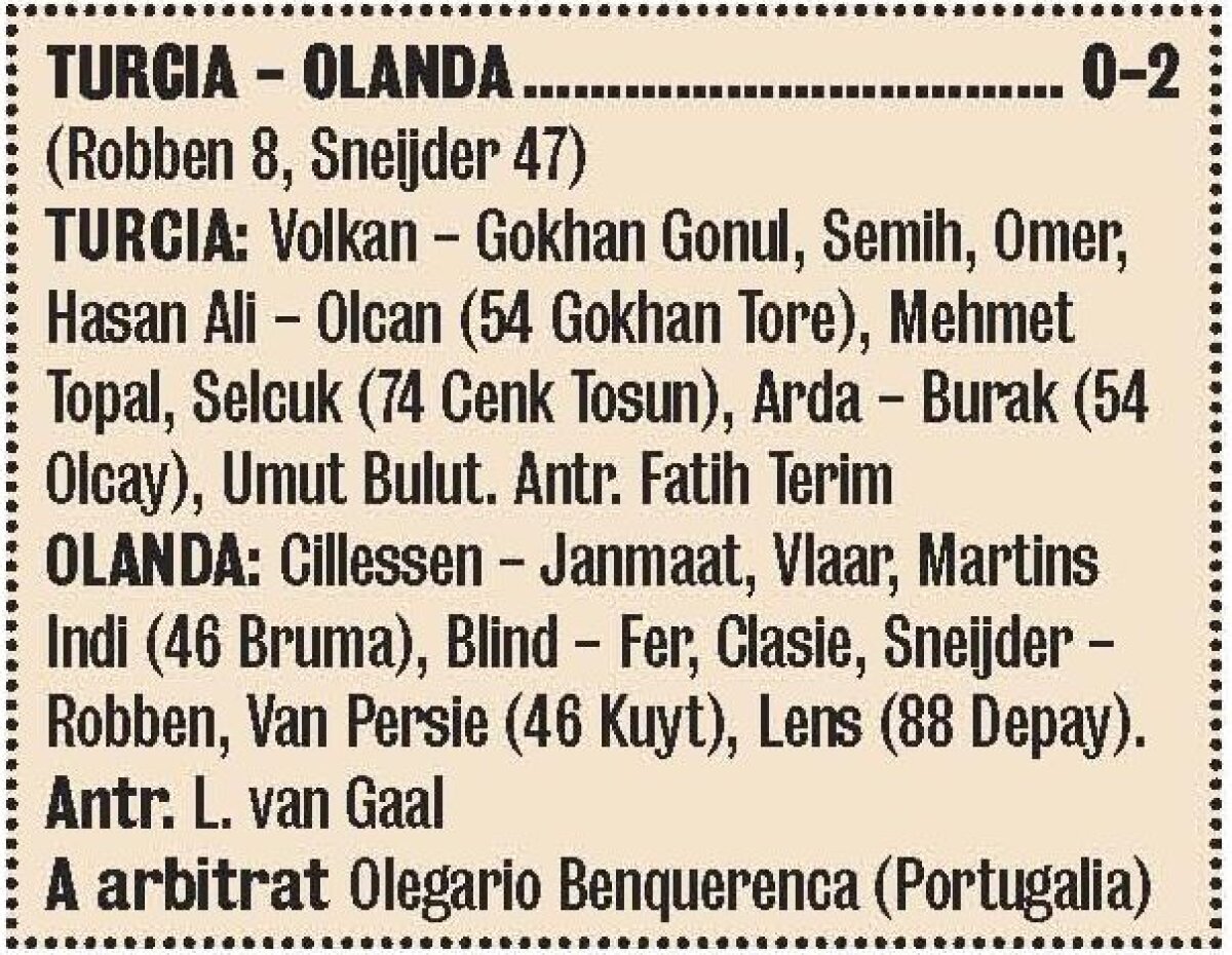 VIDEO Artificii pentru Van Gaal! » Olanda şi-a respectat blazonul şi a executat cu sînge rece Turcia, scor 2-0