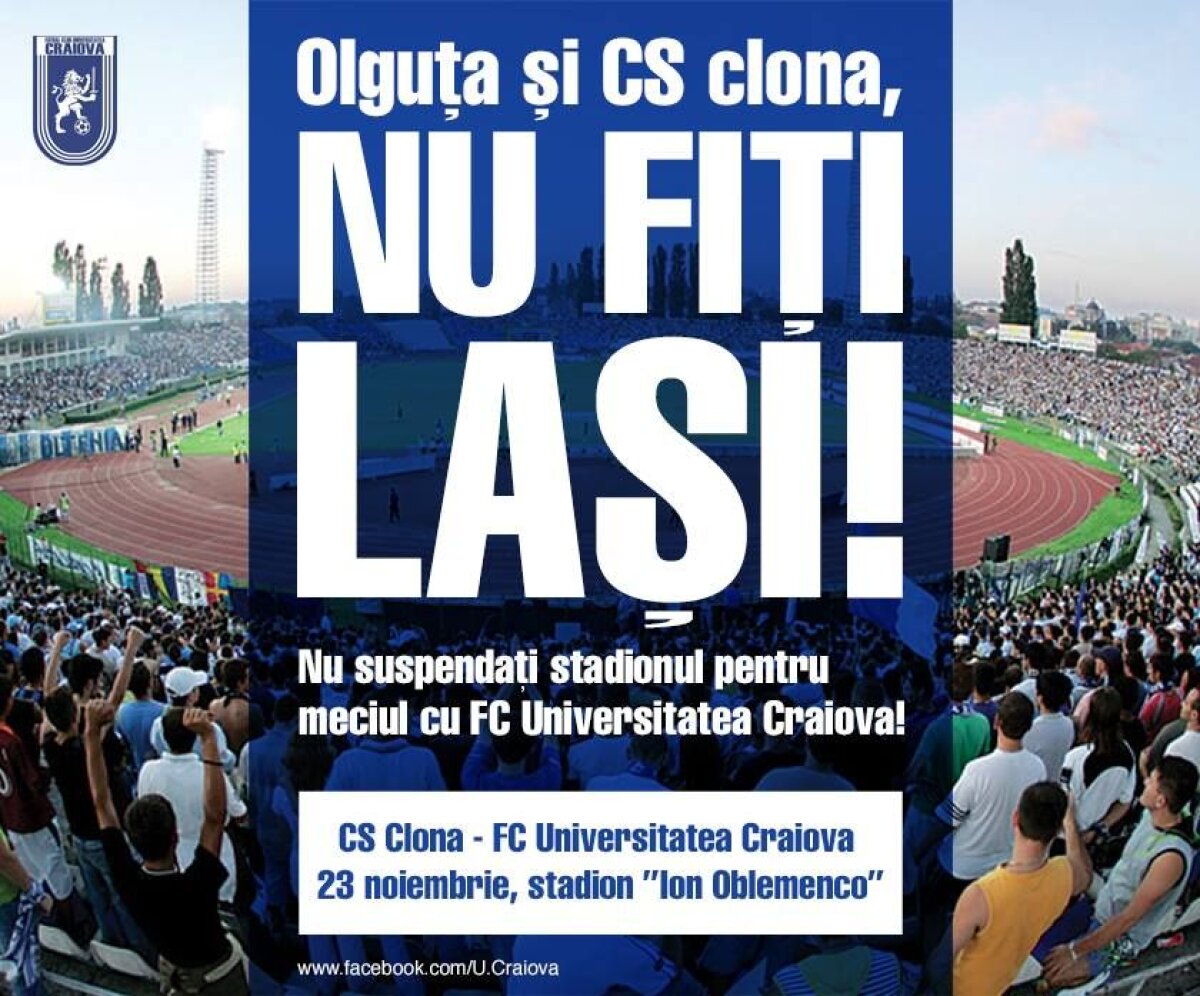 FC U Craiova crede că rivala CS U a provocat intenţionat incidentele de la meciul cu Vîlcea: "Conspiraţie!"