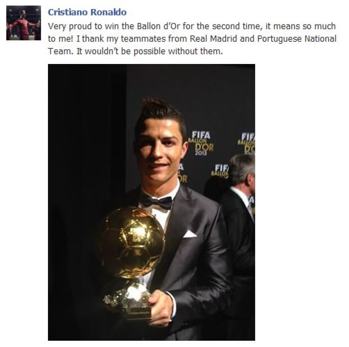 VIDEO şi FOTO » Cristiano Ronaldo este "Balonul de Aur 2013"! Portughezul a plîns cînd a primit trofeul: "Nu există cuvinte să descriu acest moment"