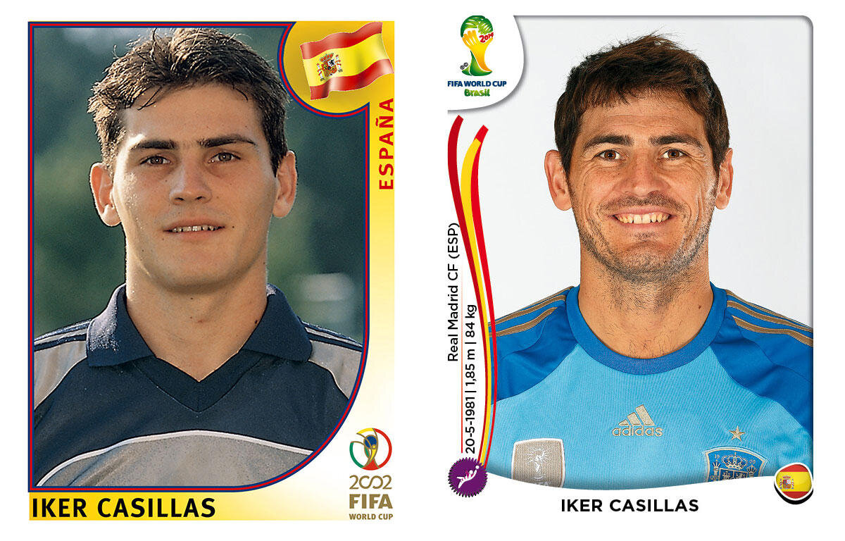 FOTO Atunci şi acum » Aşa arată cei mai mari fotbalişti ai planetei în stickerele Panini de la primul lor Mondial şi de la cel din Brazilia :D