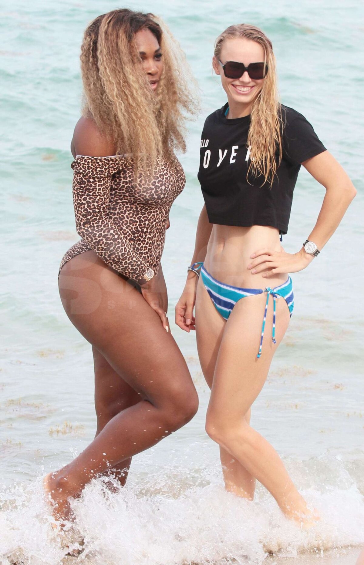 FOTO Prietene la plajă » Serena Williams şi Caroline Wozniacki s-au relaxat la Miami, după eliminarea de la Roland Garros