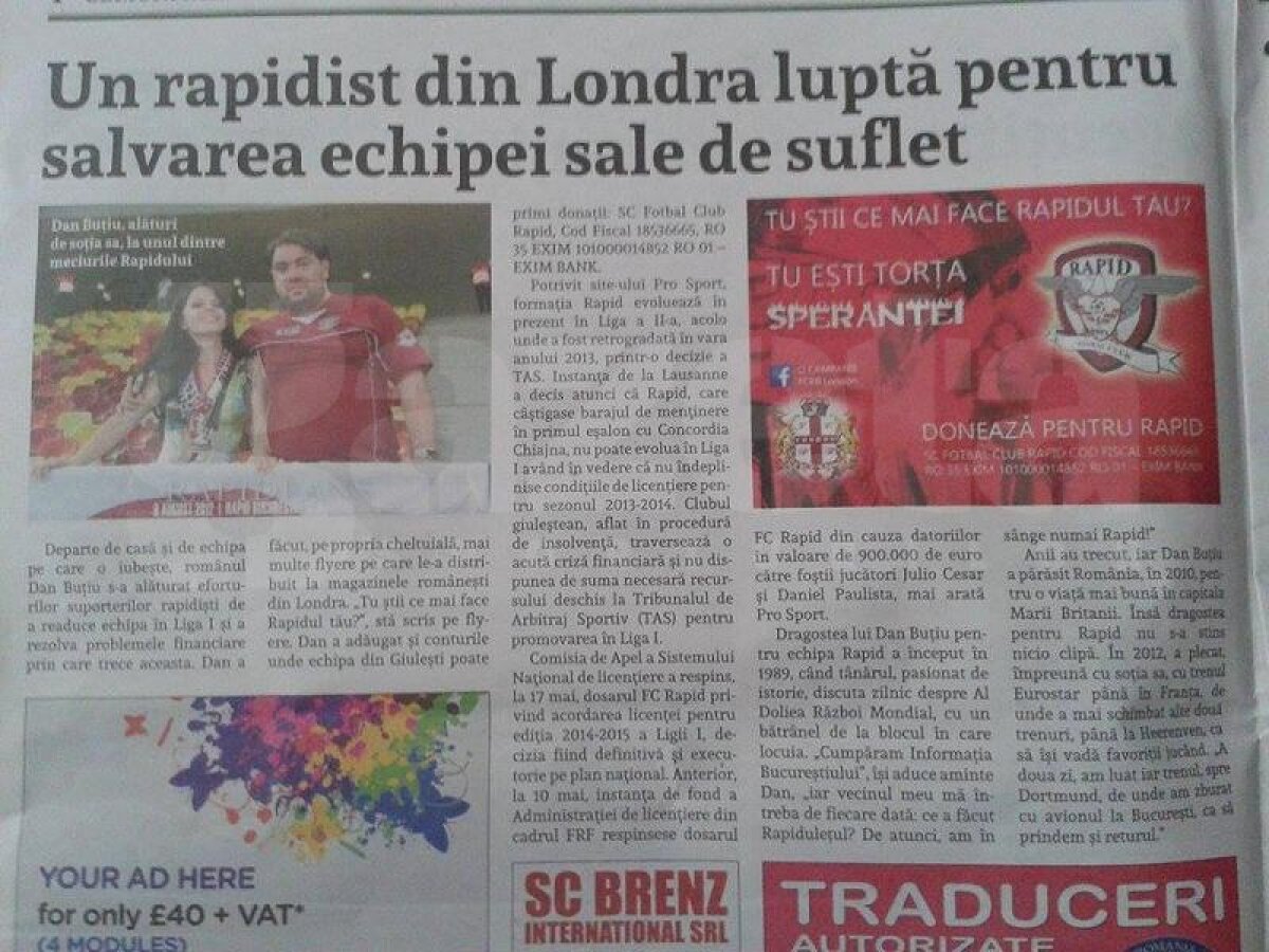FOTO Campanie a unui rapidist care locuieşte în Londra pentru ajutarea clubului
