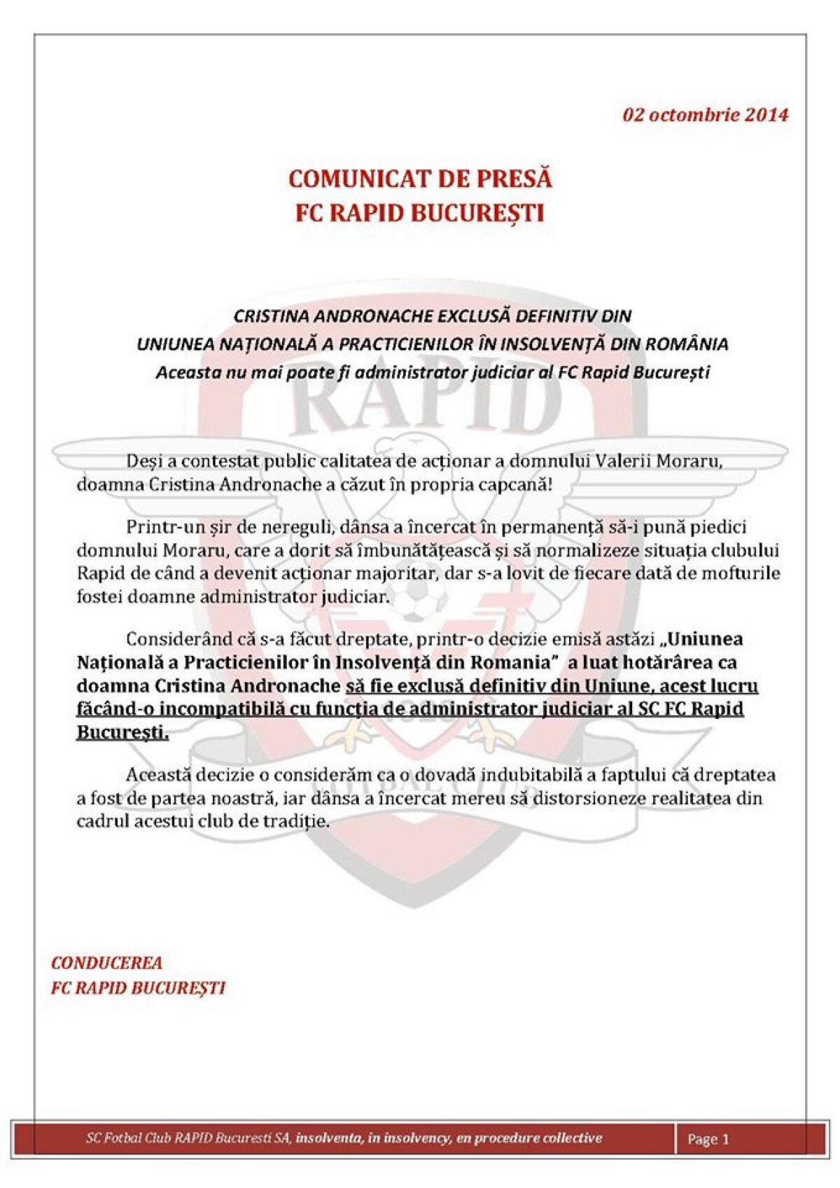 FOTO Cristina Andronache a fost îndepărtată de la Rapid! Documentele oficiale