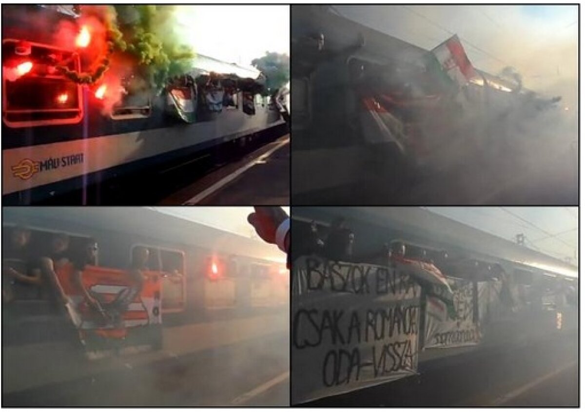 FOTO Fanii Ungariei au plecat spre Bucureşti! Torţe şi mesaje războinice