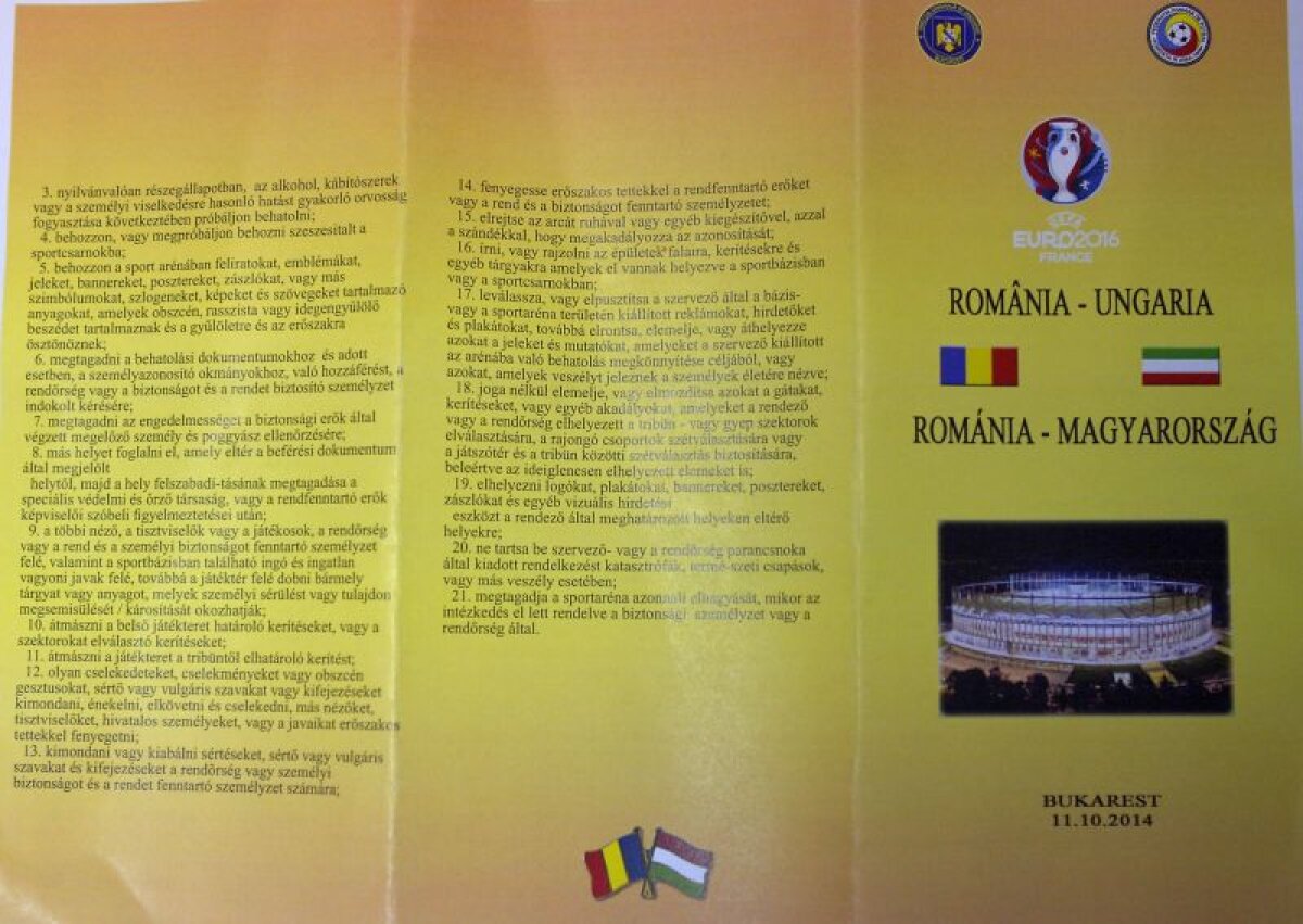 FOTO Ultraşii unguri şi-au păstrat calmul pînă cînd au văzut pliantele cu gafa Jandarmeriei » "Slugilor!"
