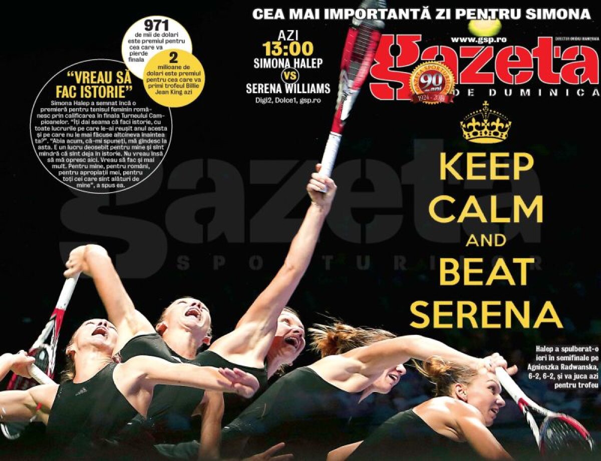 Corespondenţă din Singapore » Al doilea şoc! Simona Halep o va întîlni pe Serena Williams, de la ora 13:00, în finala Turneului Campioanelor