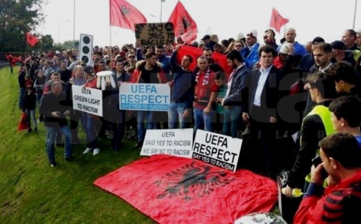 FOTO Protest fără precedent la UEFA! O mie de albanezi s-au folosit de o dronă pentru a denunţa "rasismul şi albanofobia" forului continental