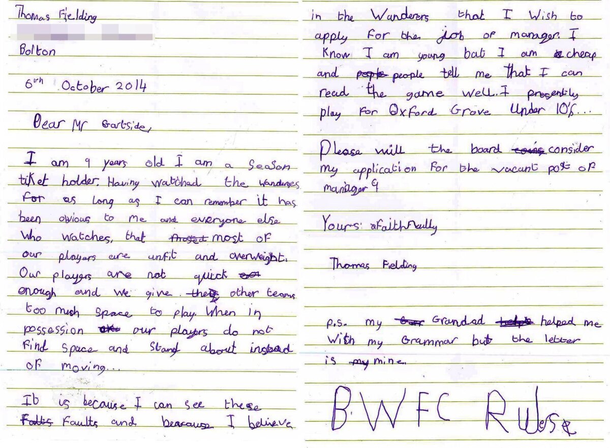 Un puşti de 9 ani a aplicat pentru postul de manager la Bolton Wanderers: ”Sînt mic, dar ieftin!”