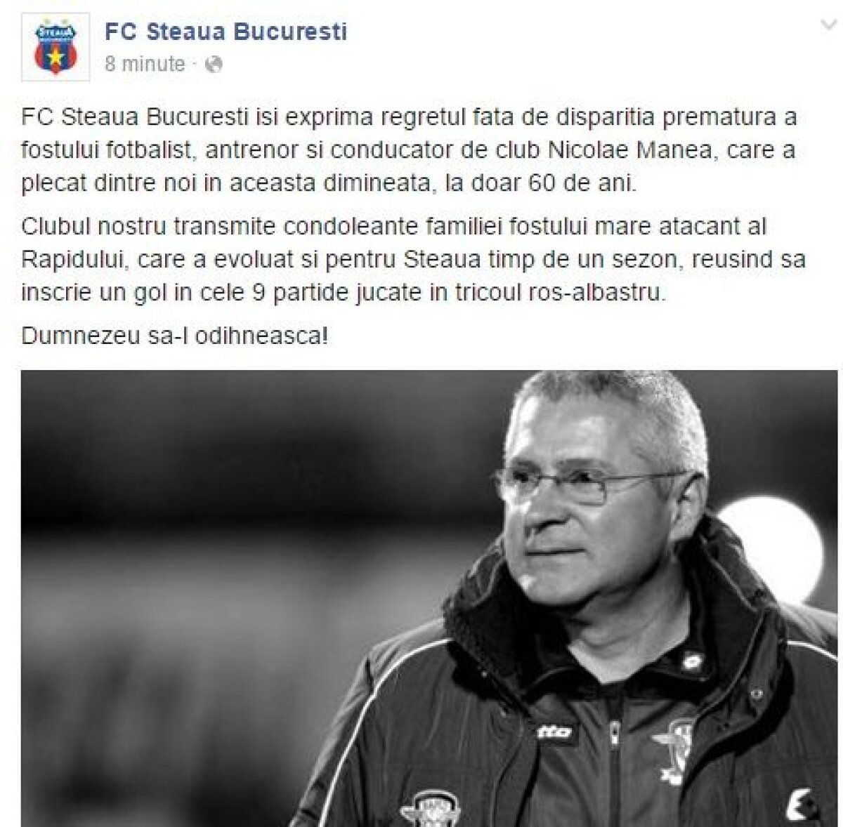 Au dat rivalitatea deoparte! Steaua şi Dinamo şi-au exprimat regretul faţă de dispariţia lui Nicolae Manea
