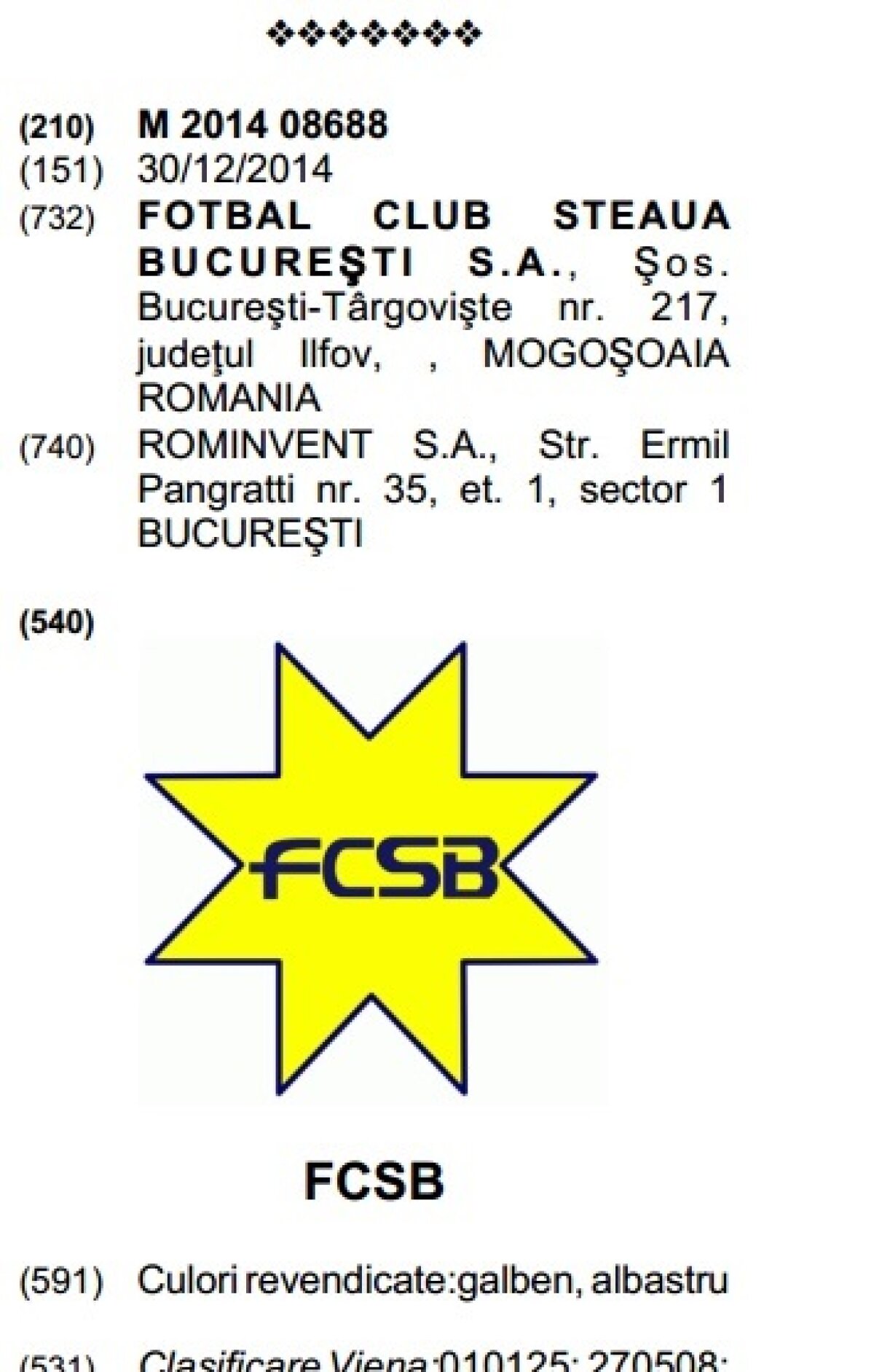 FOTO Glumă proastă?! Decizie-şoc luată de oficialii Stelei » Au înregistrat la OSIM o nouă siglă! Cum arată