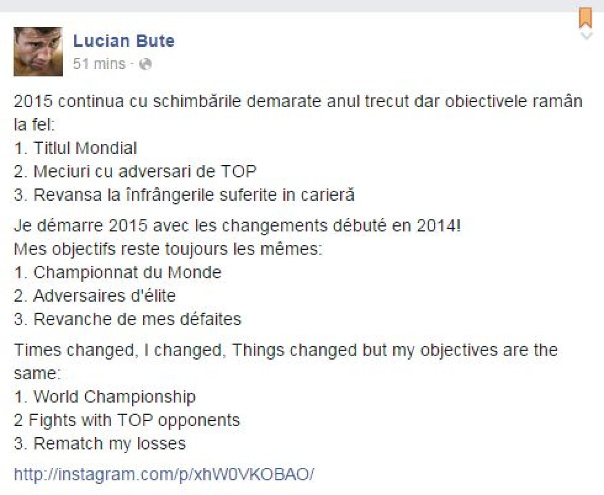 Nu renunţă! Lucian Bute, promisiune pentru anul 2015 » Ce obiective şi-a fixat pugilistul român