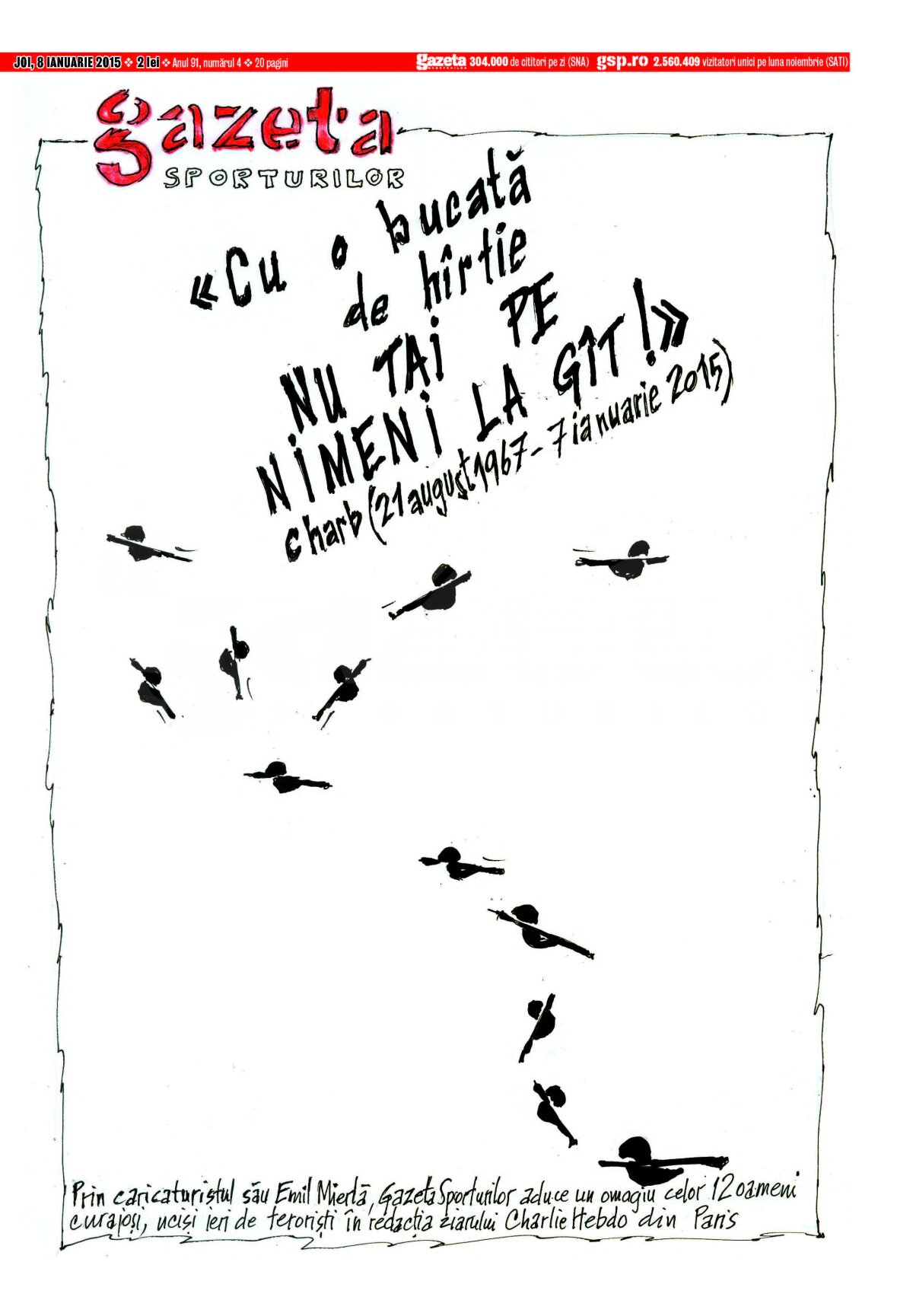 GALERIE FOTO Coperţi speciale » Peste 80 de ziare din întreaga lume au ieşit pe pagina întîi cu atacul terorist de la Paris