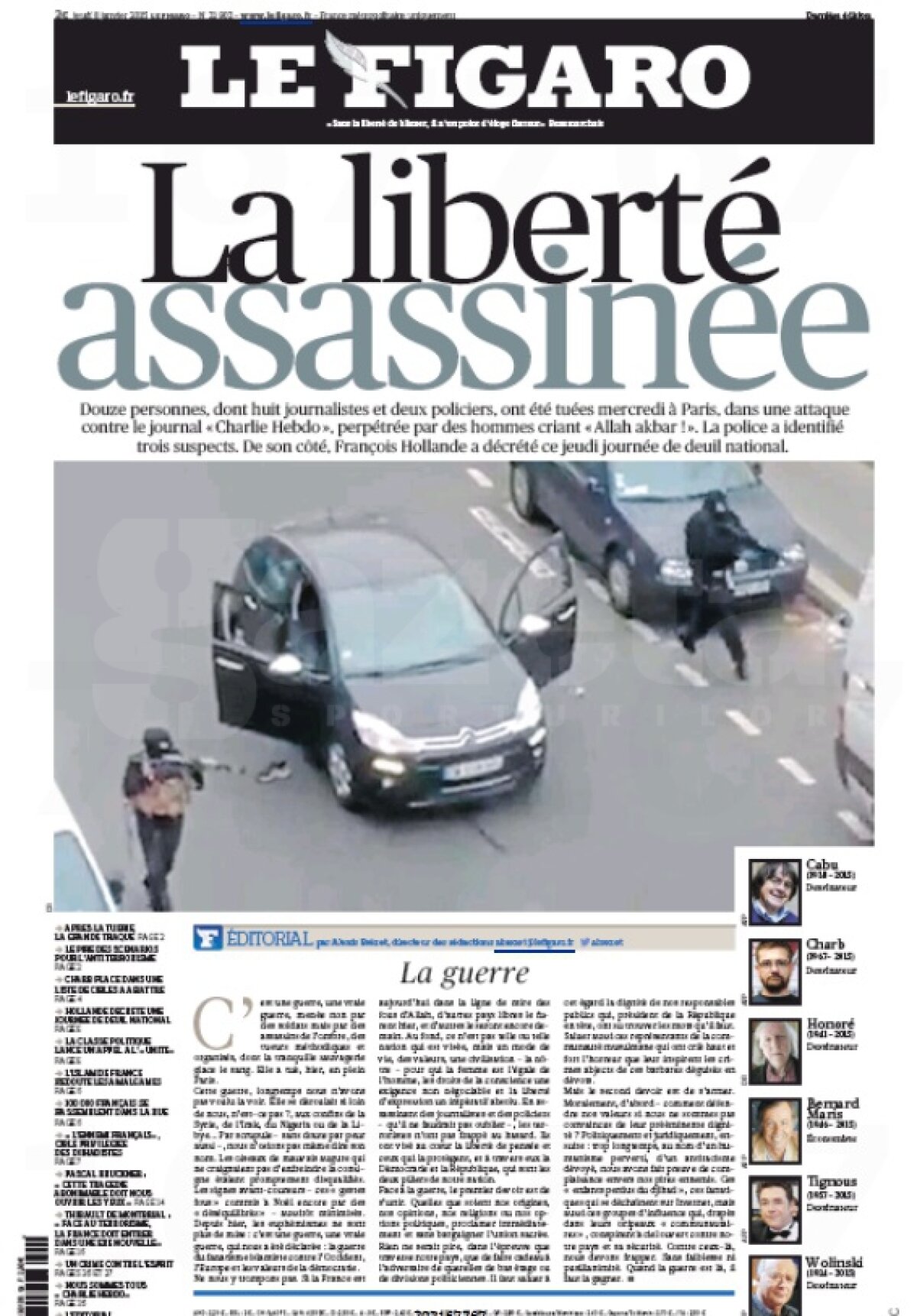 GALERIE FOTO Coperţi speciale » Peste 80 de ziare din întreaga lume au ieşit pe pagina întîi cu atacul terorist de la Paris