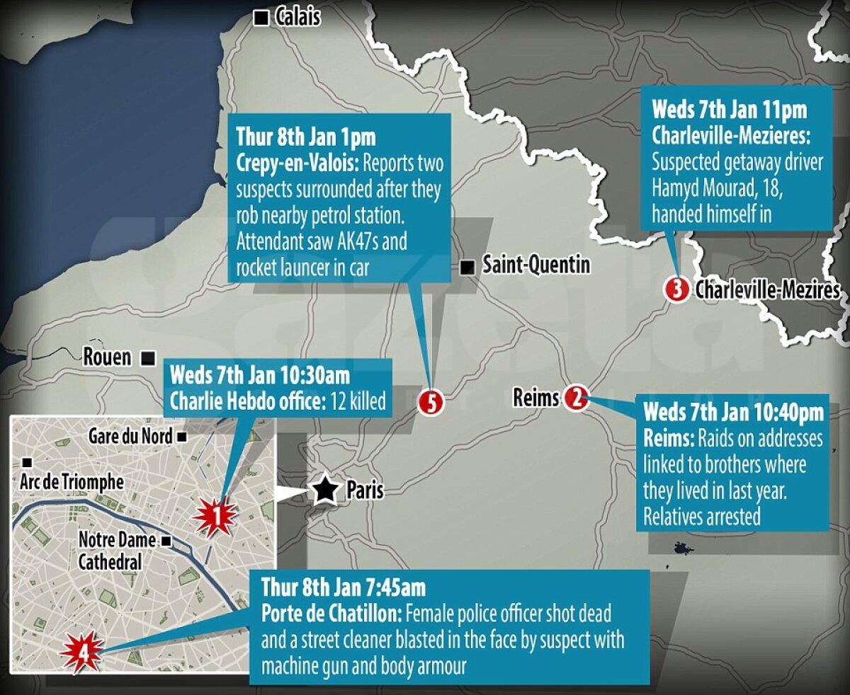 FOTO Vînătoarea » Poliţia îi caută într-o pădure la 80 km nord-est de Paris pe autorii masacrului de la săptămînalul satiric francez