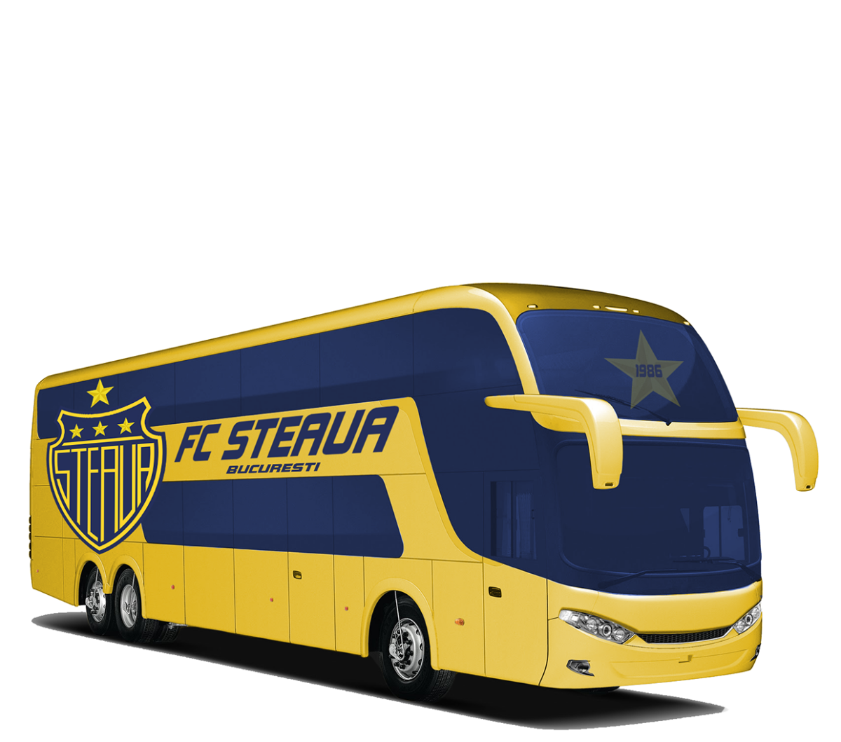 GALERIE FOTO Altceva » Problema Stelei cu marca a ajuns în afara ţării » Un designer străin a redesenat sigla, echipamentul şi autocarul roş-albaştrilor