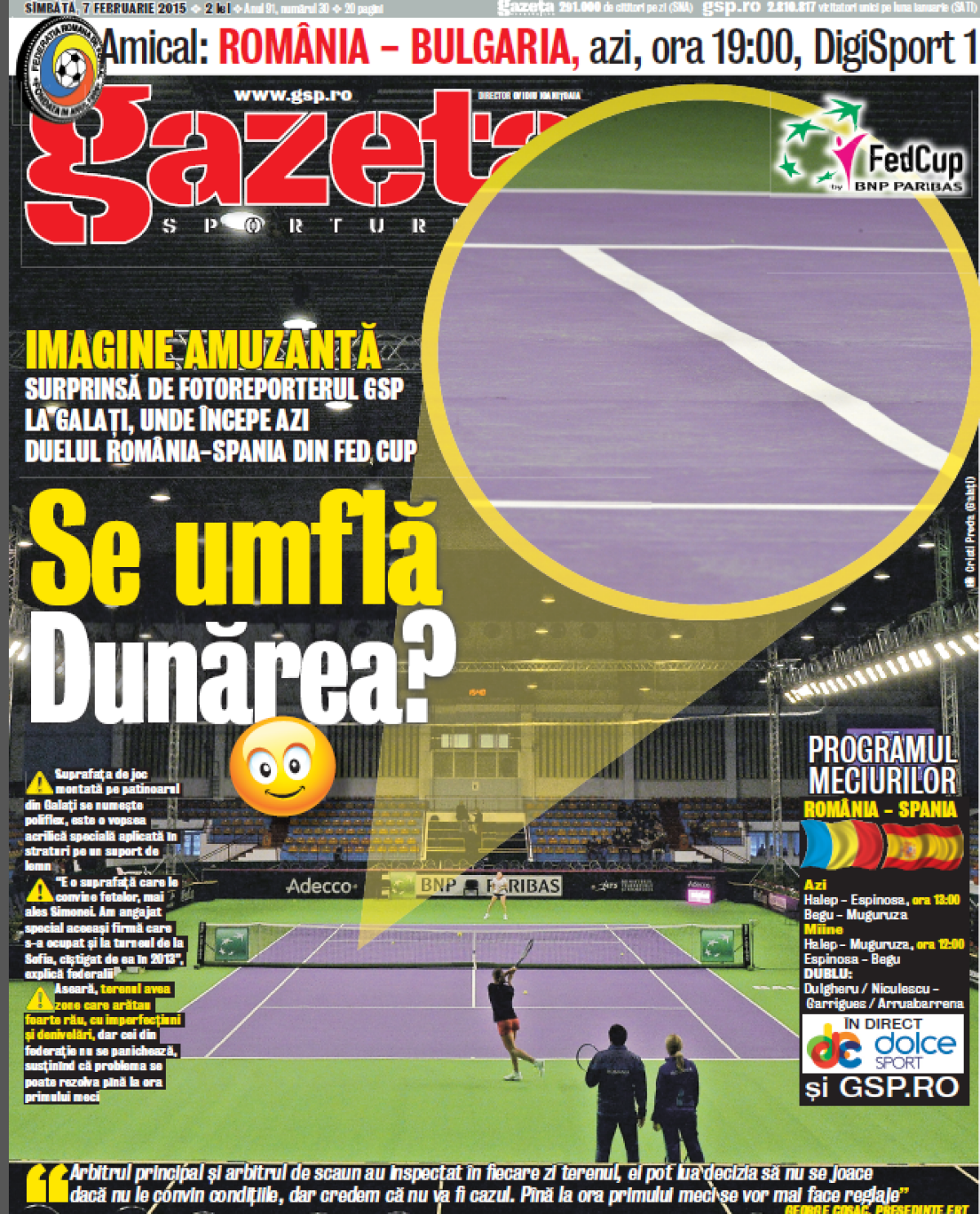 Imagine amuzantă surprinsă de fotoreporterul GSP la Galaţi, unde începe azi confruntarea România-Spania din Fed Cup » Se umflă Dunărea? :)