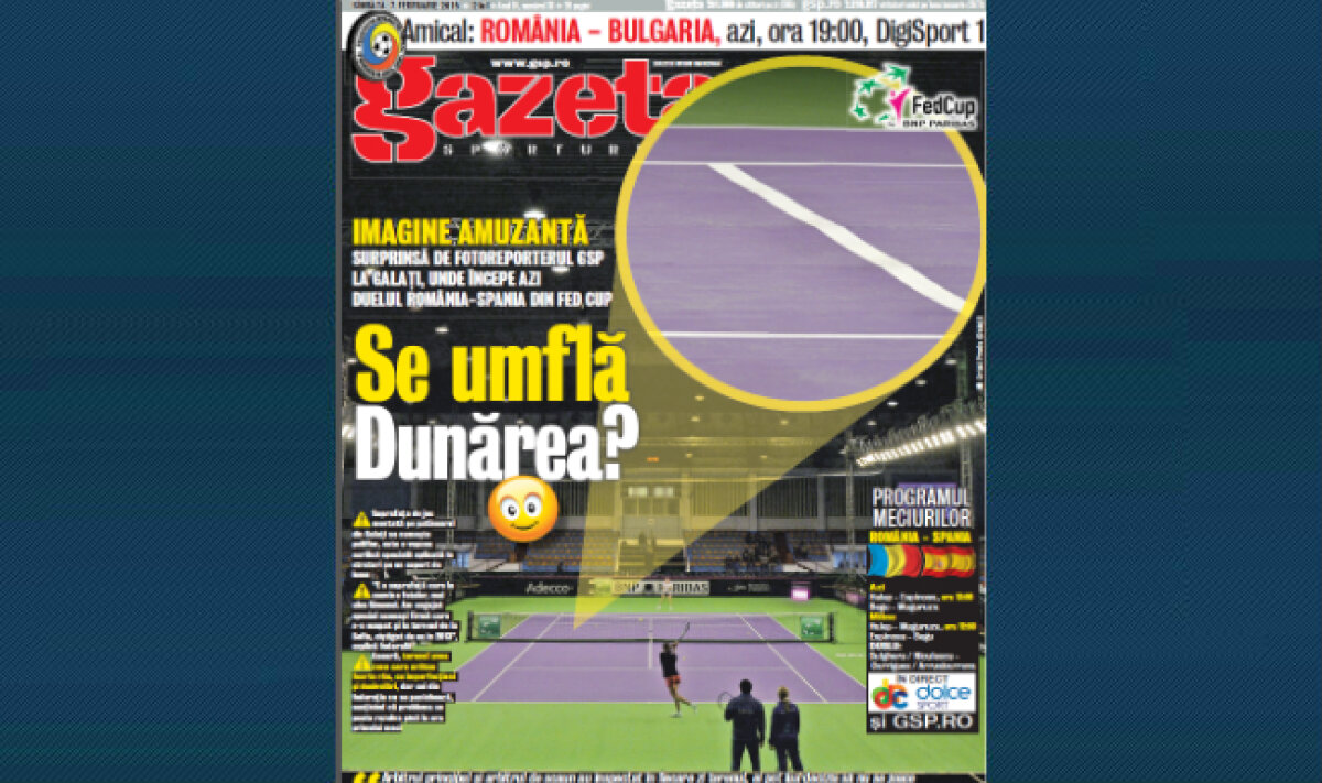 Imagine amuzantă surprinsă de fotoreporterul GSP la Galaţi, unde începe azi confruntarea România-Spania din Fed Cup » Se umflă Dunărea? :)