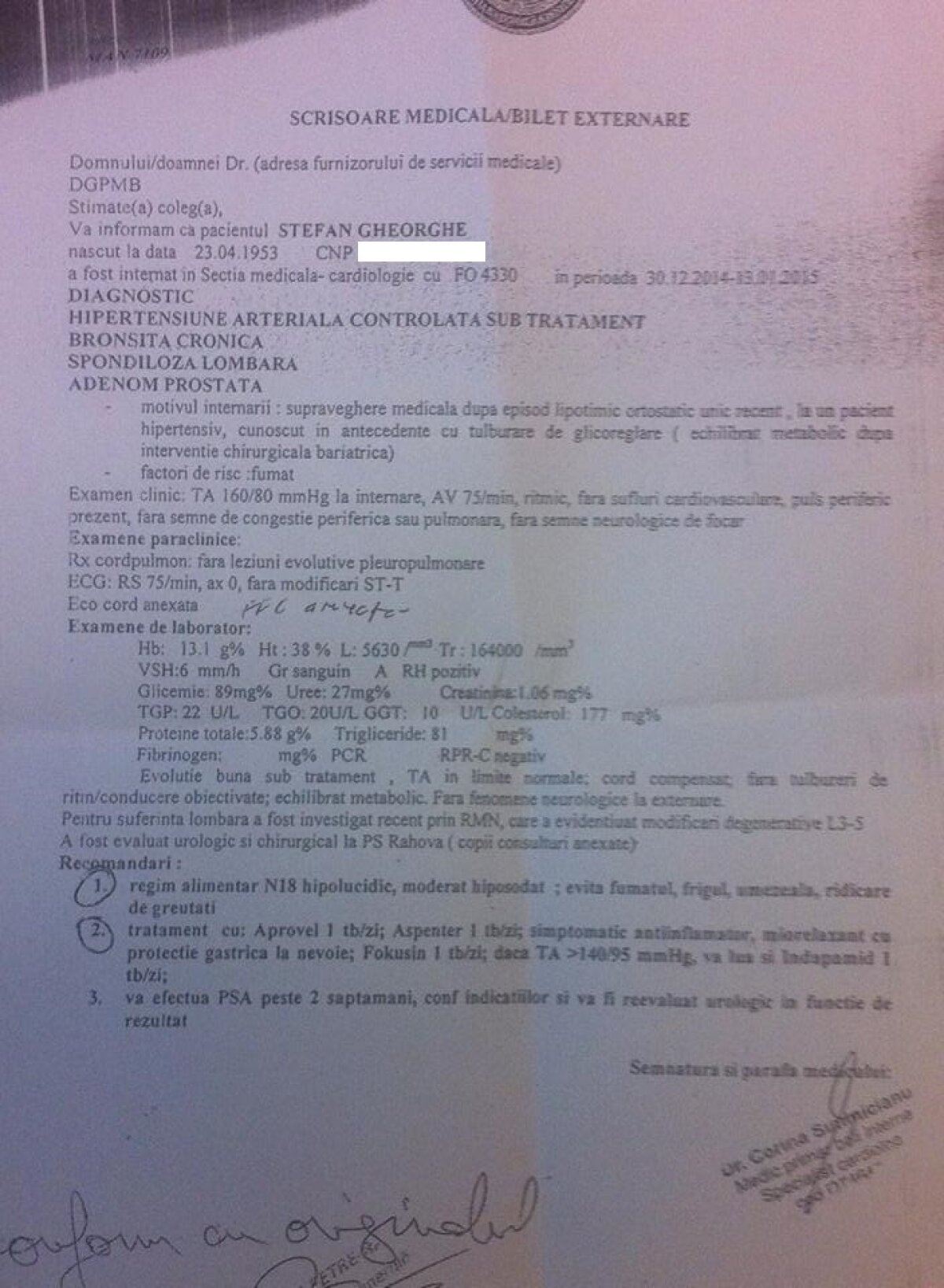 FOTO Acte oficiale » Gheorghe Ştefan vrea să iasă din închisoare: ”E suspect de cancer”