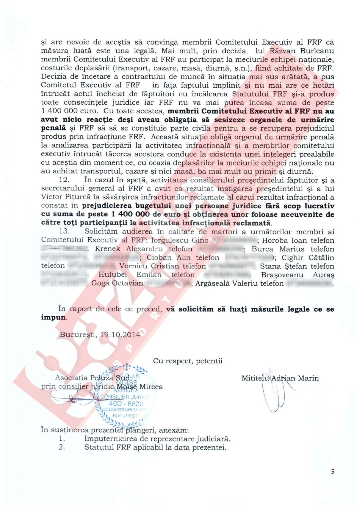 UPDATE Precizări DNA în dosarul clauzei lui Piţurcă: "A fost începută urmărirea penală «in rem»" » EXCLUSIV FOTO Cum arată plîngerea lui Mititelu