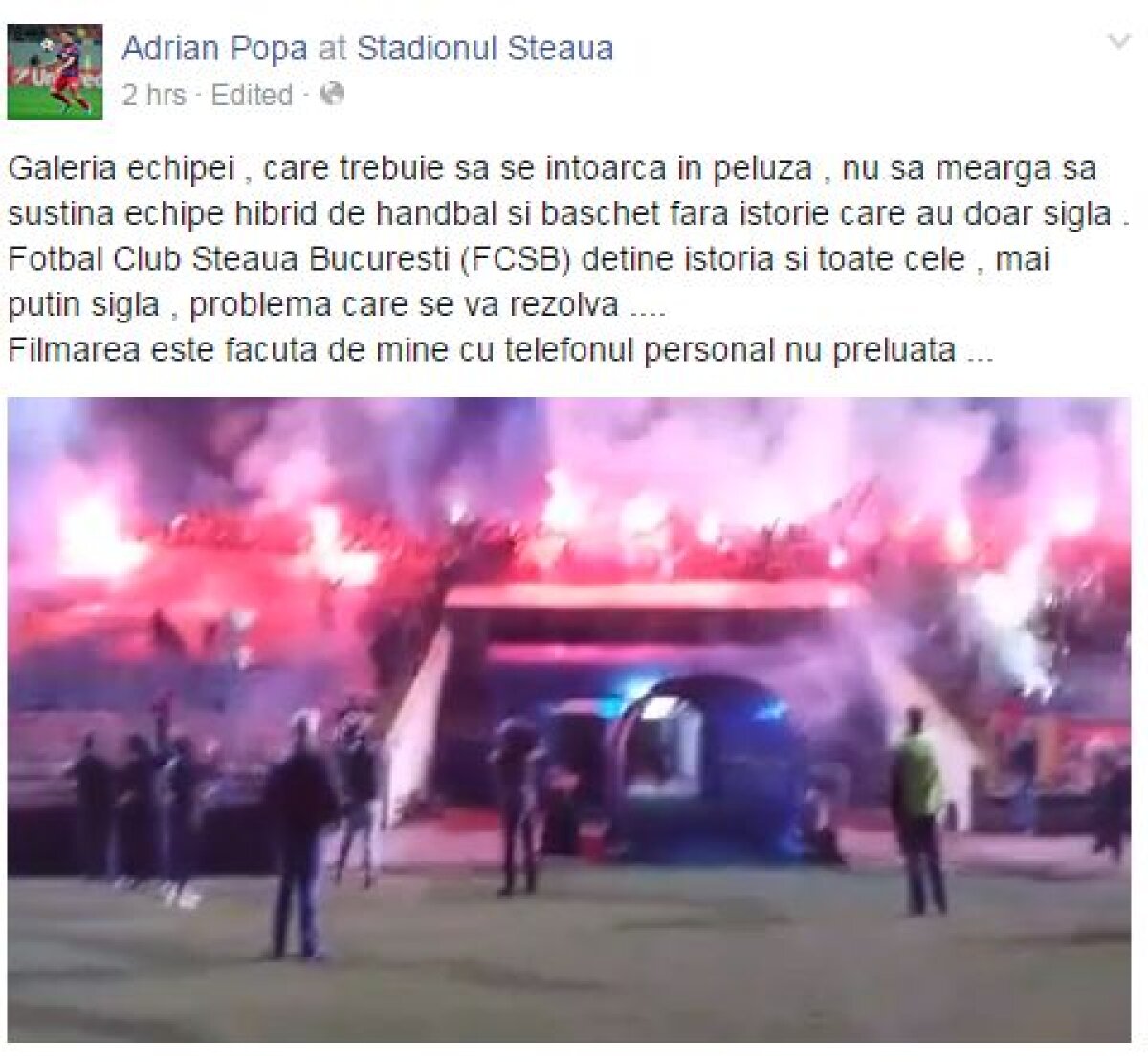 VIDEO Unul dintre liderii Stelei a surprins cu un mesaj pe facebook: "Nu mai susţineţi echipe hibrid de handbal şi baschet, fără istorie!"