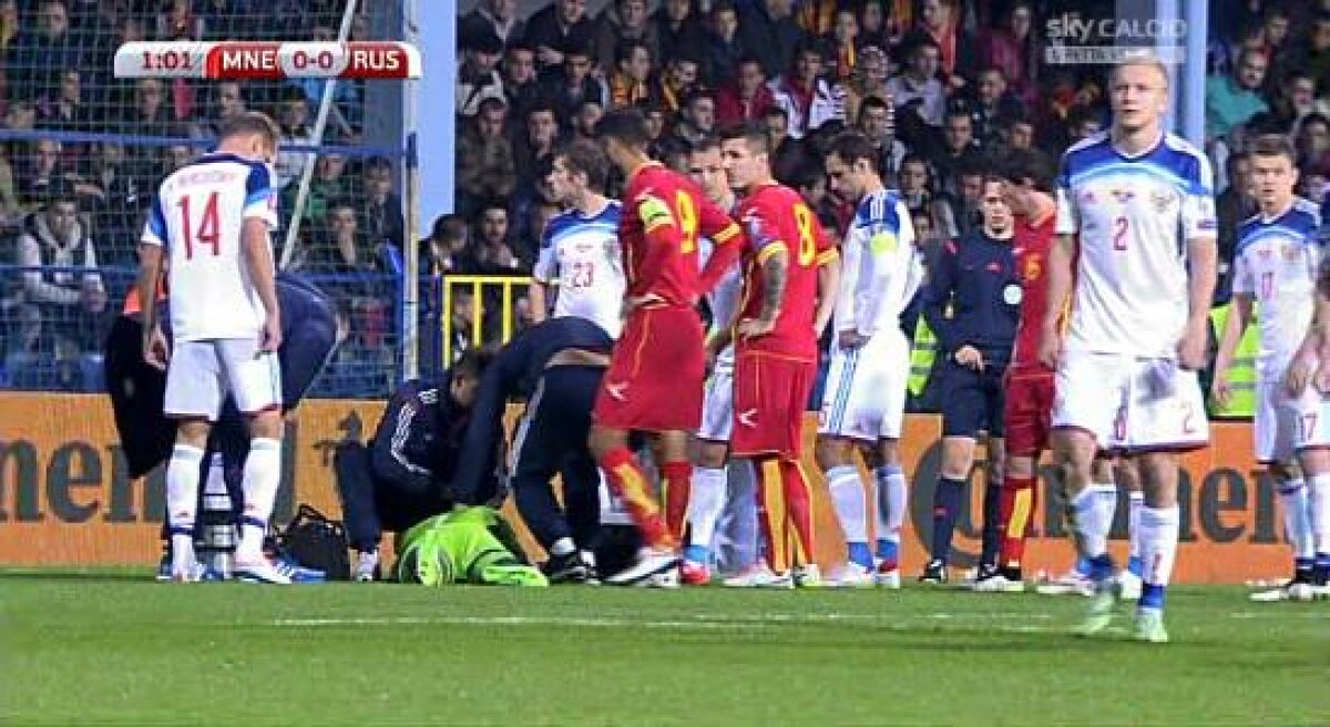 VIDEO şi FOTO Meci abandonat în preliminariile Euro 2016 » Incidente grave provocate de suporteri în Muntenegru - Rusia