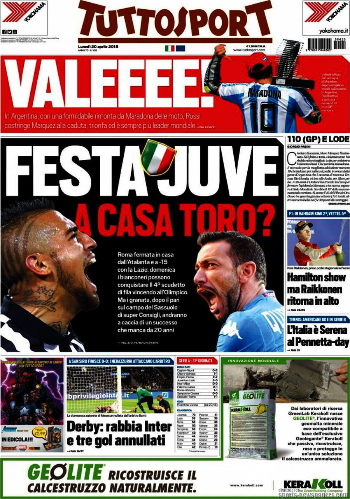 Ce scriu azi ziarele de sport din Europa (20 aprilie 2015)