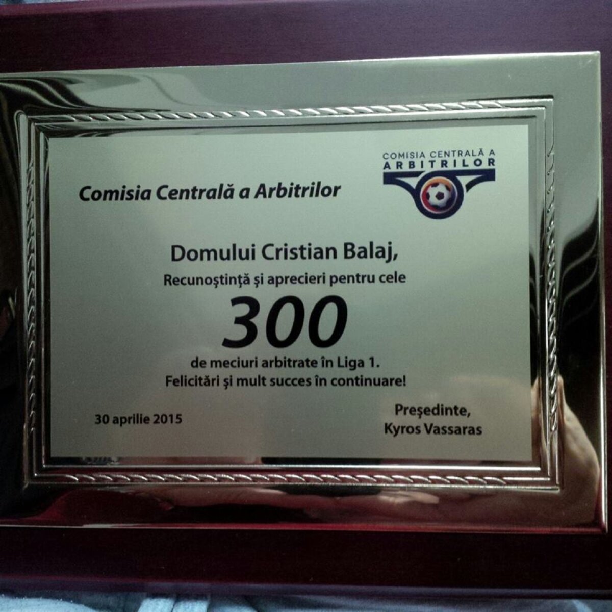 Eveniment important în arbitrajul din România » Cristi Balaj a condus meciul 300 din carieră!