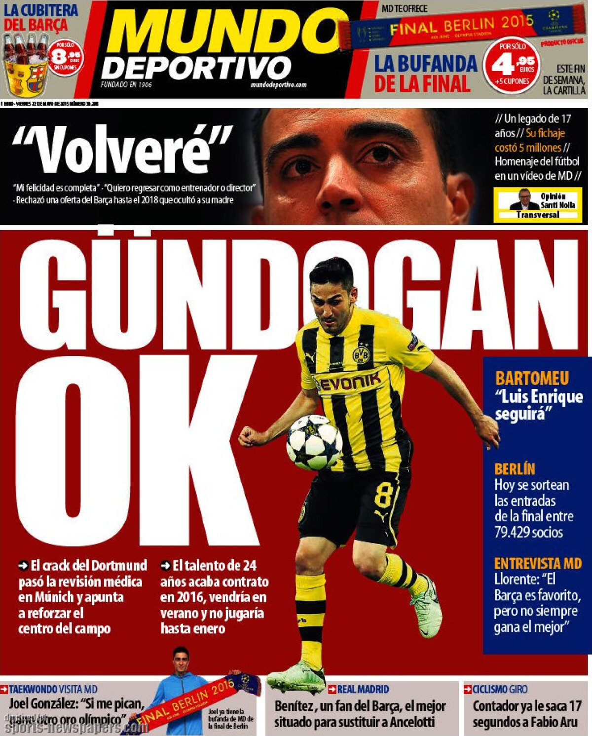 Ce scriu azi ziarele de sport din lume (22 mai 2015)