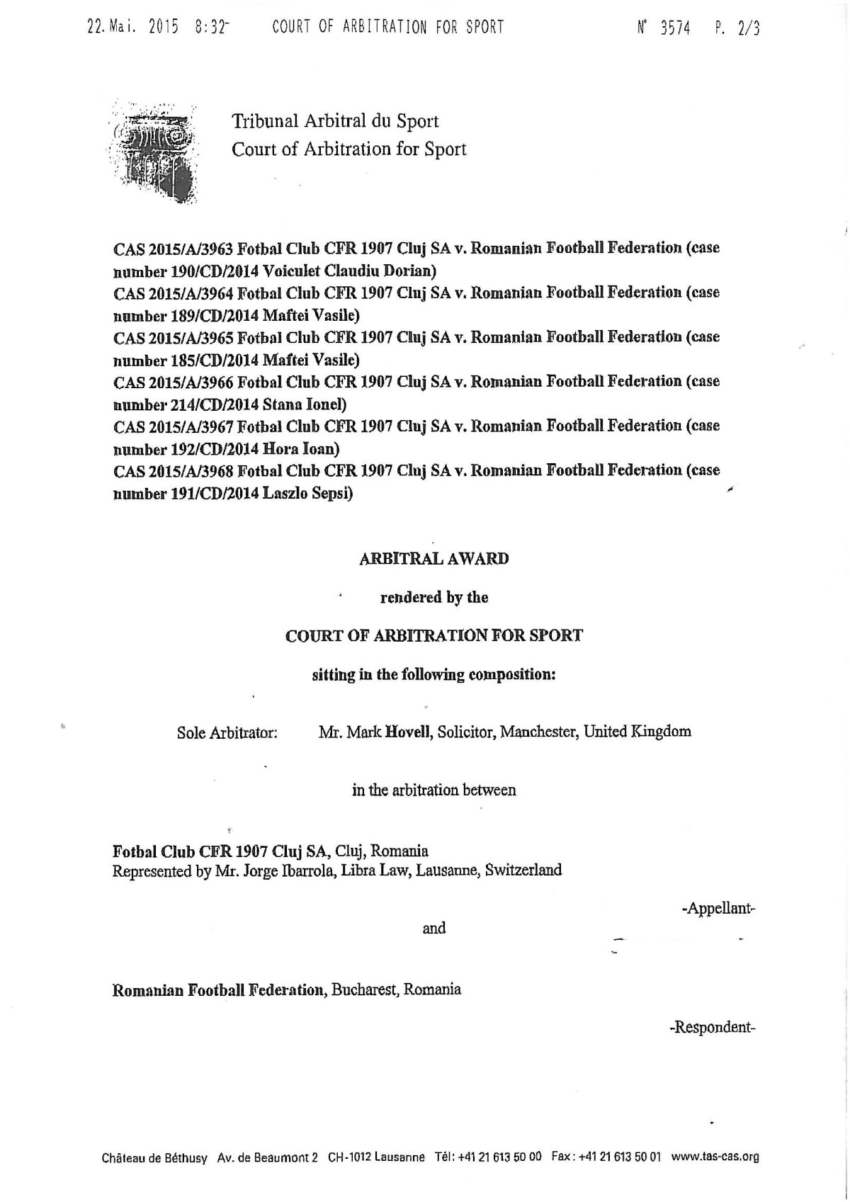 FOTO Așa a ajuns CFR Cluj pe locul 3 în Liga 1 după ce și-a recuperat cele 24 de puncte » Vezi în premieră documente venite de la TAS!