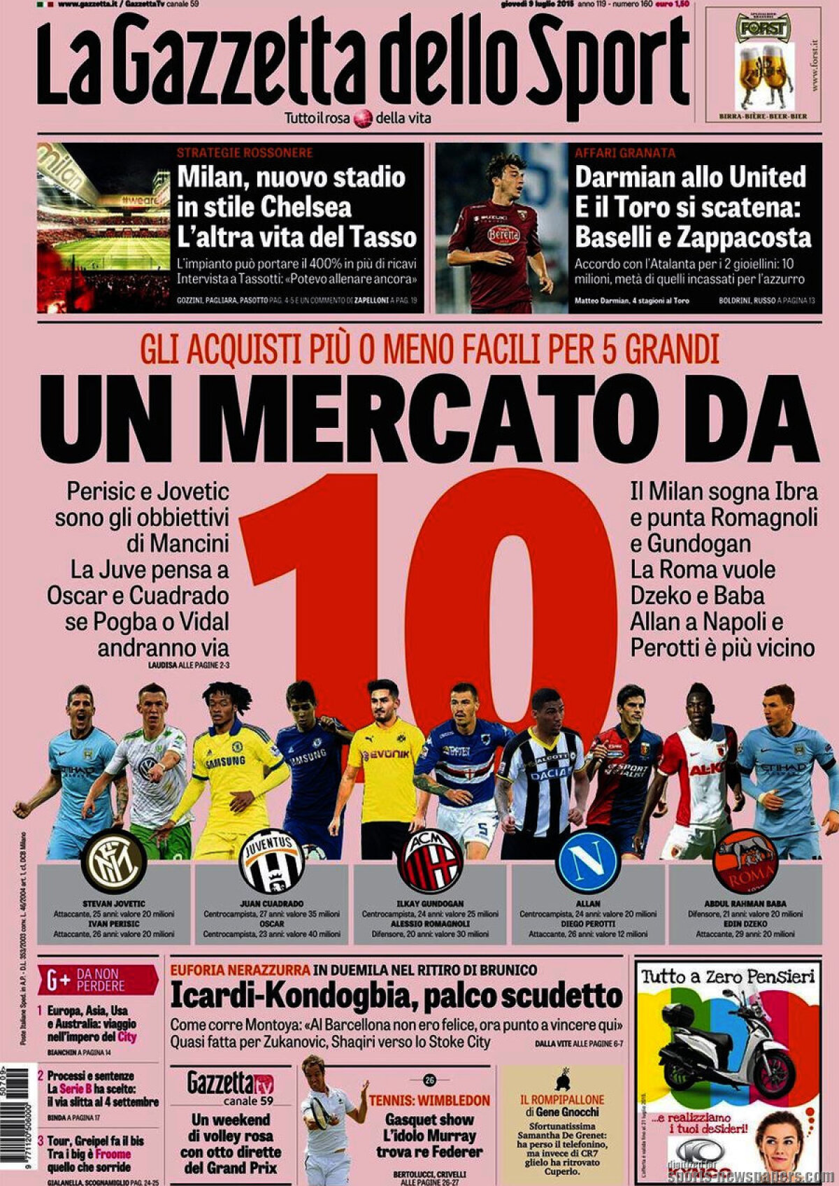 Ce scriu azi ziarele de sport din lume (9 iulie 2015)