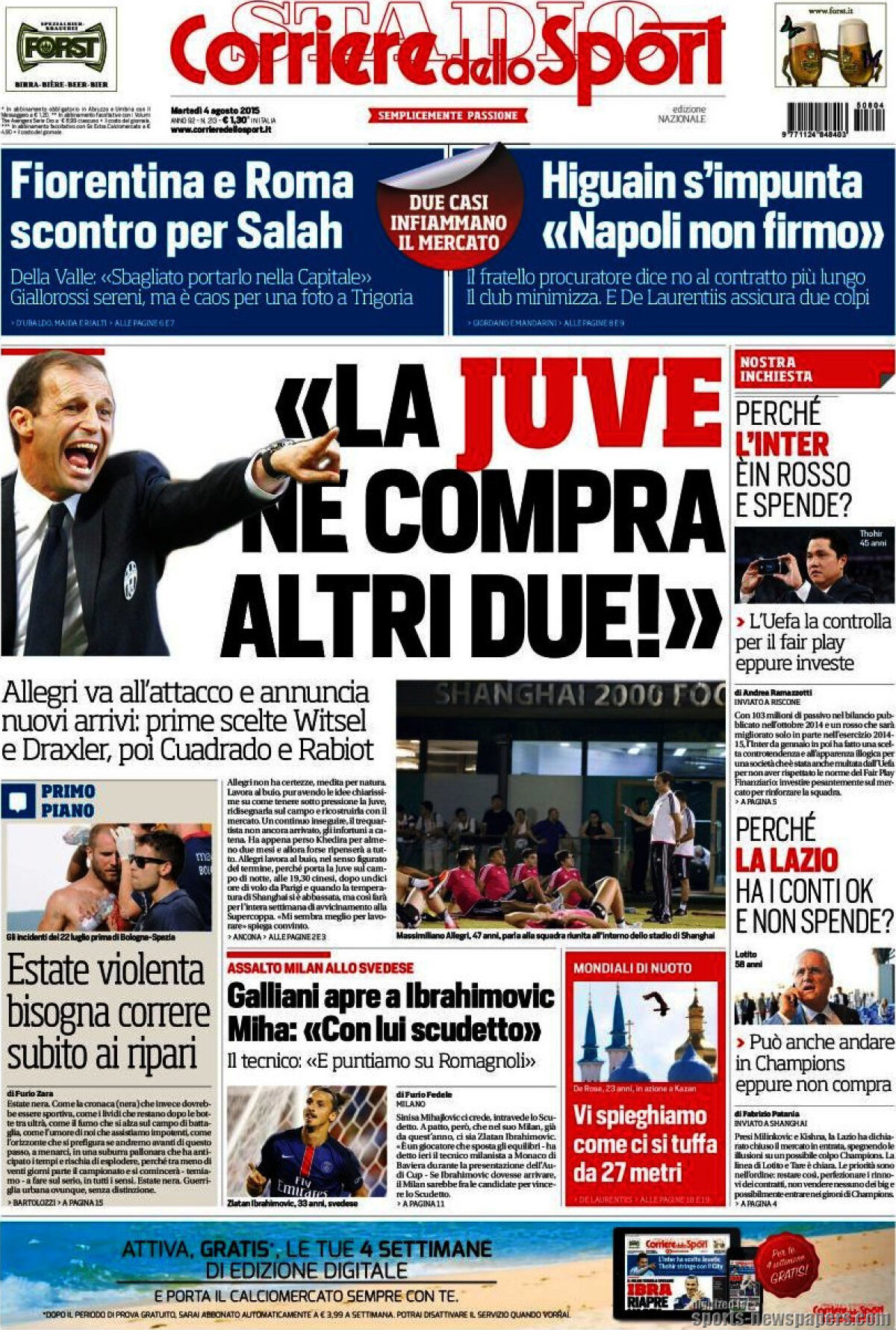 Ce scriu azi ziarele de sport din lume (4 august 2015)