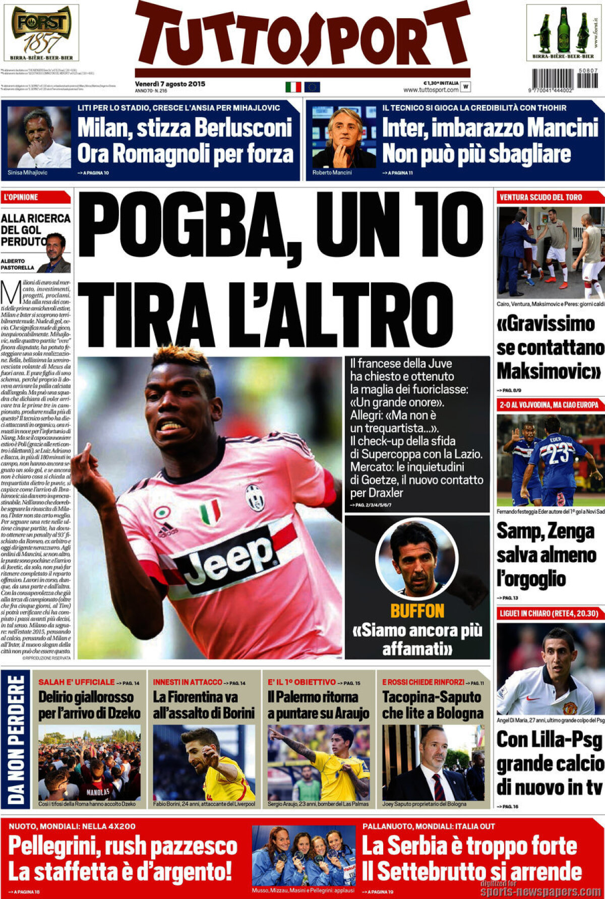 Ce scriu azi ziarele de sport din lume (7 august 2015)