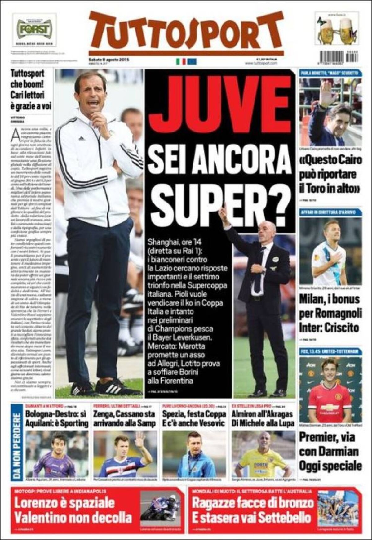 Ce scriu azi ziarele de sport din lume (8 august 2015)