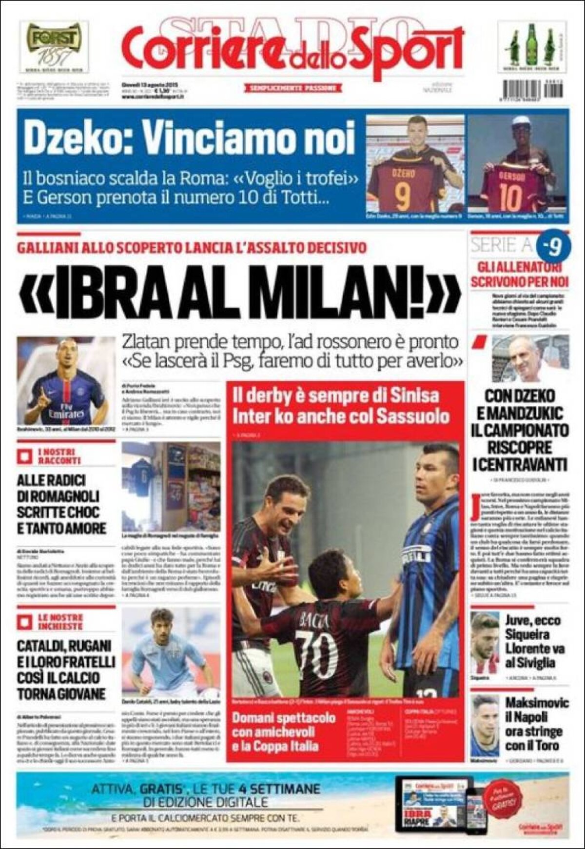 Ce scriu azi ziarele de sport din lume (13 august 2015)