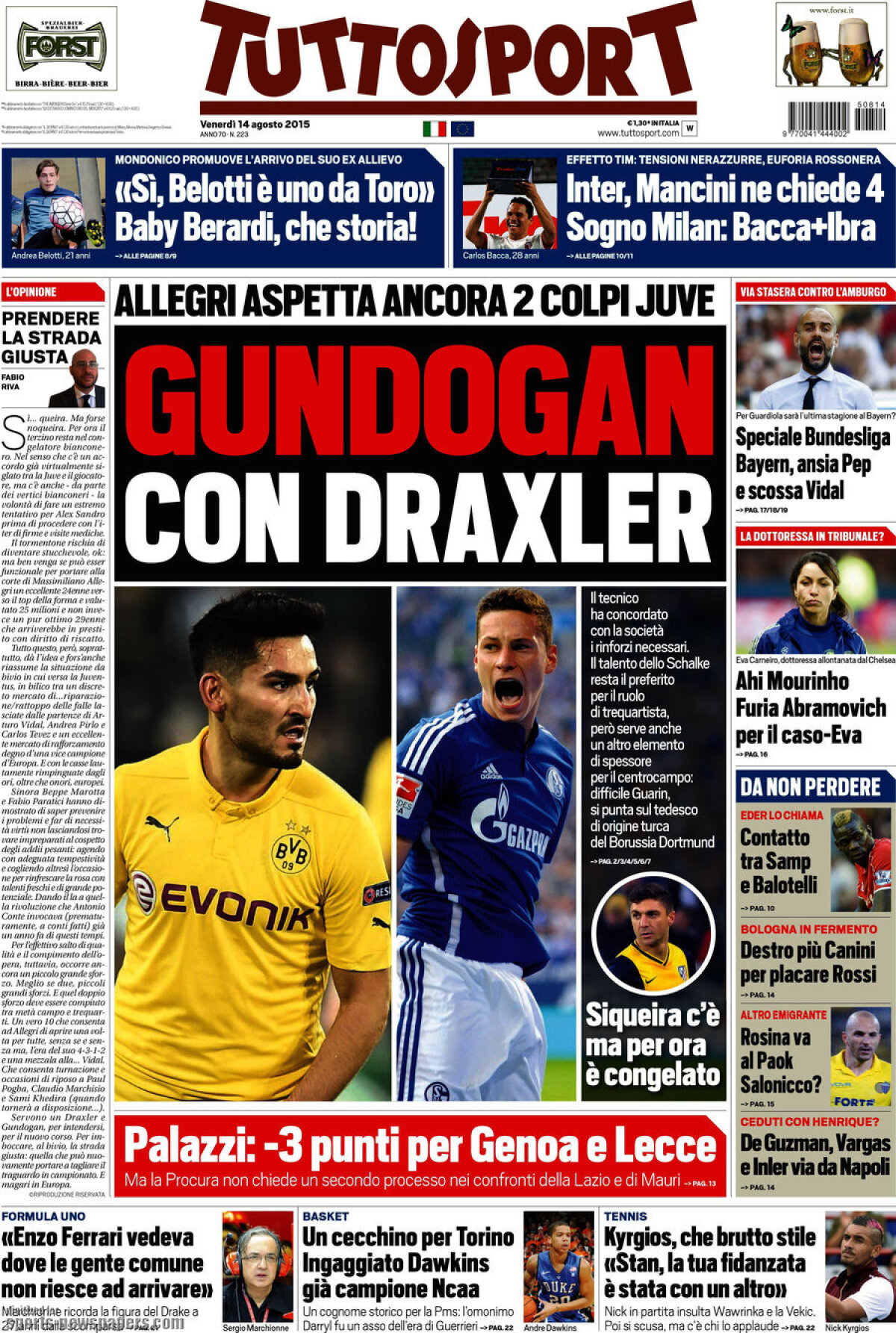 Ce scriu azi ziarele de sport din lume (14 august 2015)